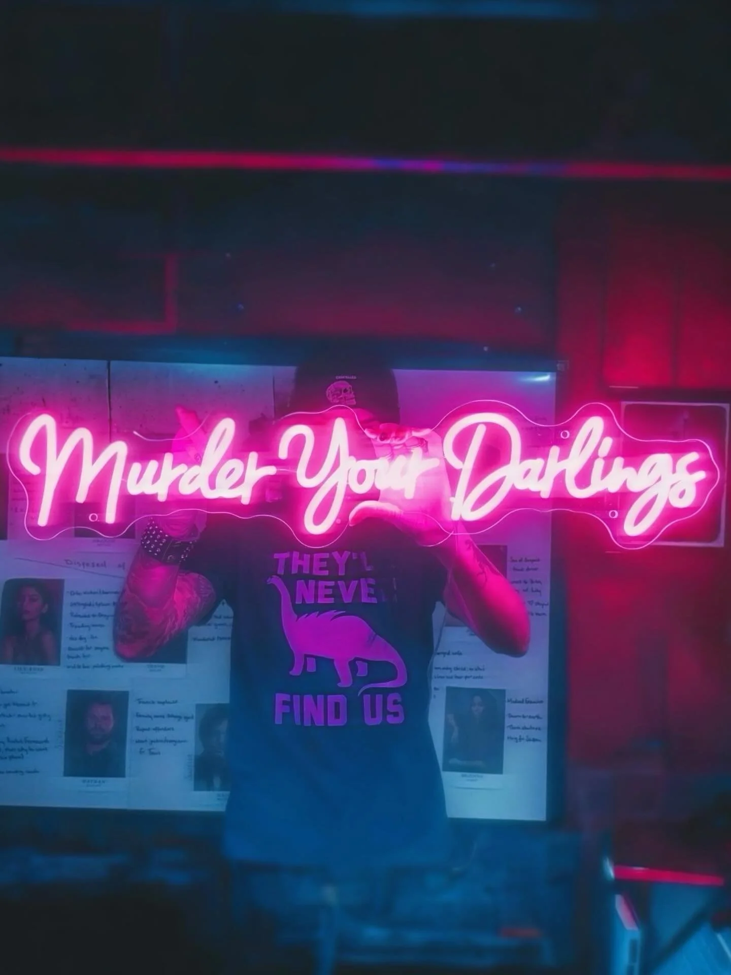 💕 M*RD*R YOUR DARLINGS 🔪 Hanns got me this exquisite neon pink sign for above my mrdr board and I think my favorite thing about it is how many companies refused to make it and how many times he had to explain he wasn&rsquo;t planning on mrdring any