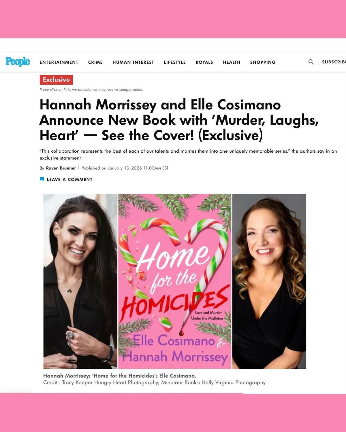Thrilled and positively tickled pink 💞 that the one and only @people has shared the cover reveal for our rom-com-murder-mystery-mashup HOME FOR THE HOMICIDES 🎄🔪

To say we&rsquo;re excited about this book is an understatement. We simply CANNOT WAI