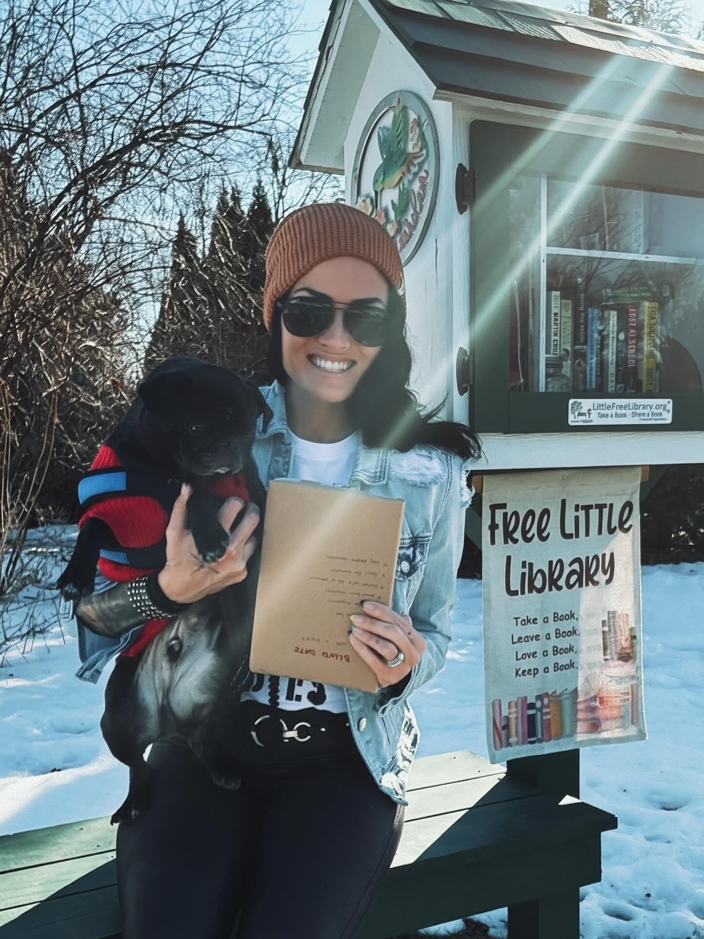 🖤 Operation LFL Drop Complete 💀 Kevin &amp; I just wrapped up our annual Valentine&rsquo;s Day #littlefreelibrary book drop! Of course, no outing is complete without a visit to @luckymuttsbakery 🐾 Thank you, Jenna, for treating Kevin to his specia