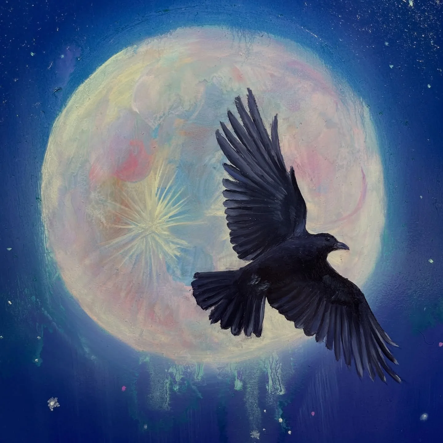 Get ready for a lunar eclipse on 3/3. I&rsquo;m working through a moon series. This work-in-progress is the crow moon also known as the worm moon. It represents the full moon in March. Just a section so far. 

Stay centered. Look up. We may view the 