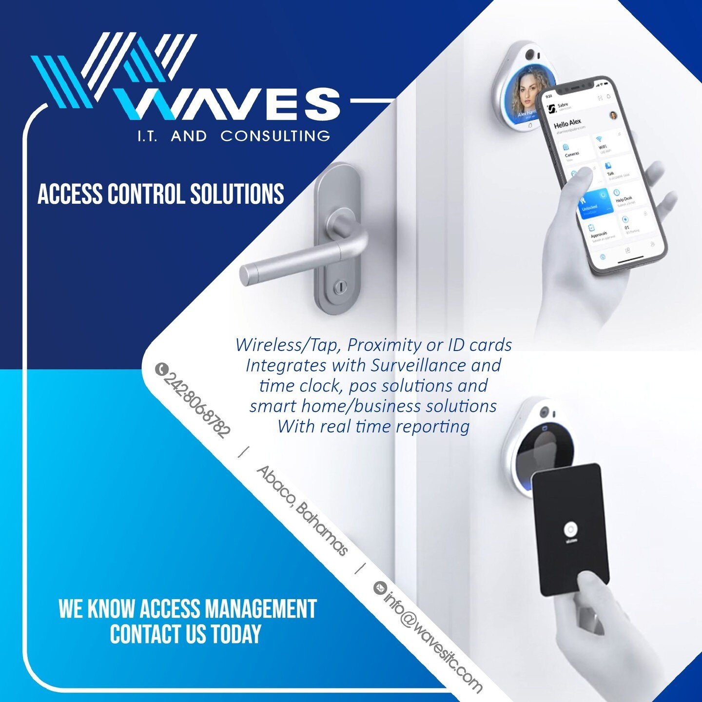 Take control of your access with Waves I.T. &amp; Consulting's advanced door access control solutions. Keep your space secure with our cutting-edge technology. #accesscontrol #securitysolutions #WavesITConsulting