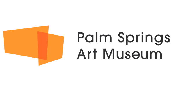 Logo of Palm Springs Art Museum featuring orange geometric shapes and black text.