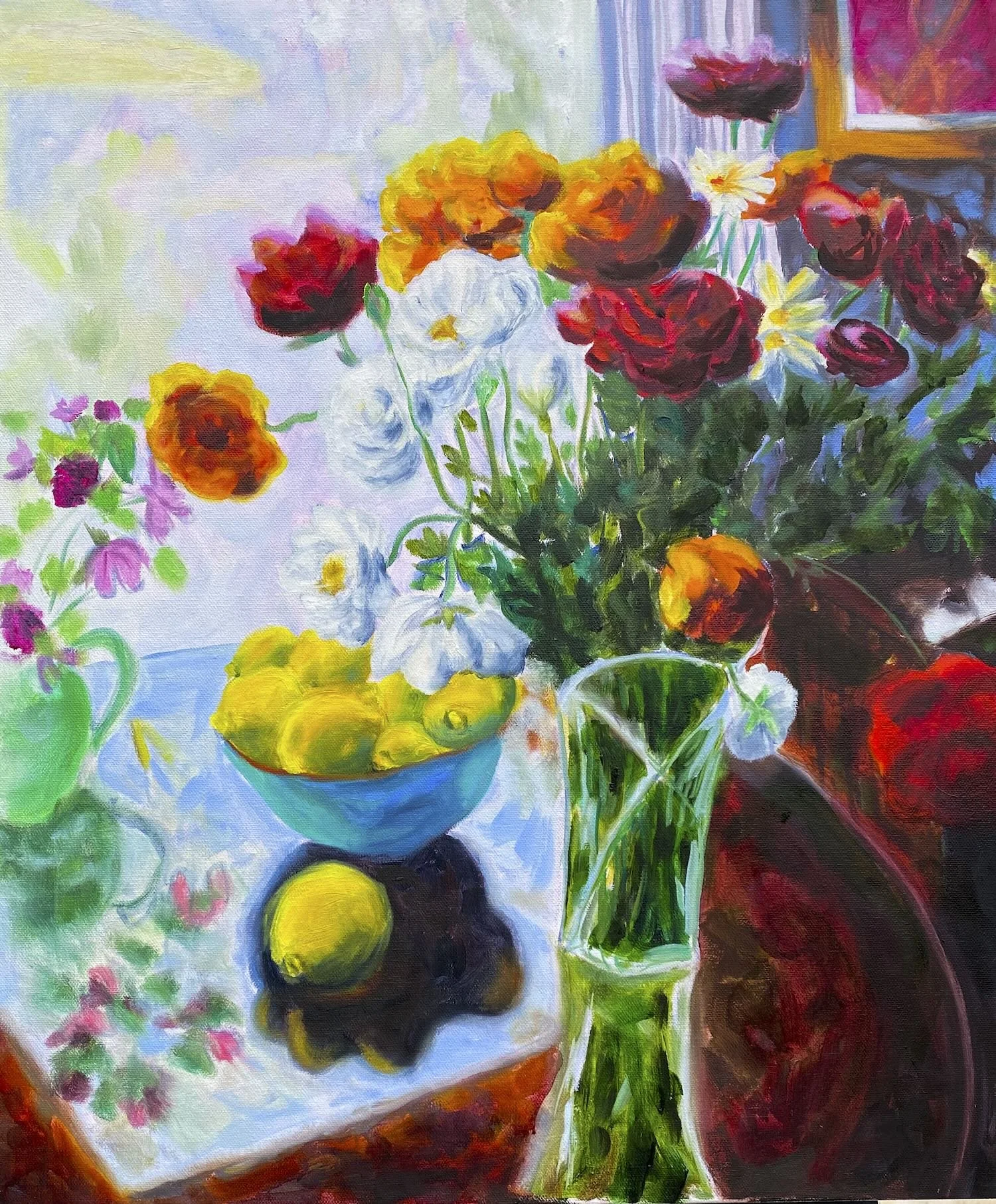 Ranunculus and Lemons (24"h x 18"w, oil on canvas)