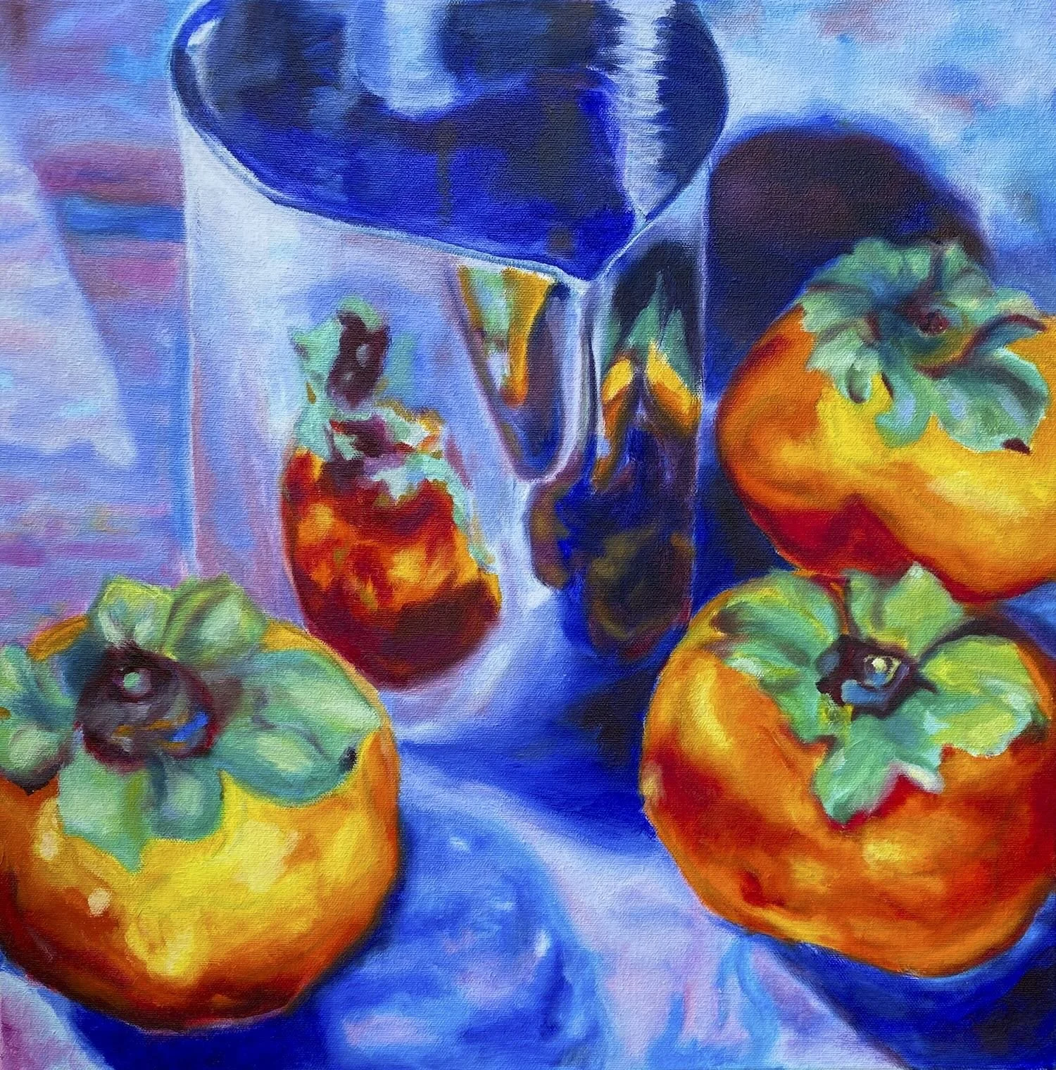 Sharon's Persimmons (oil on canvas, 20" x 20")