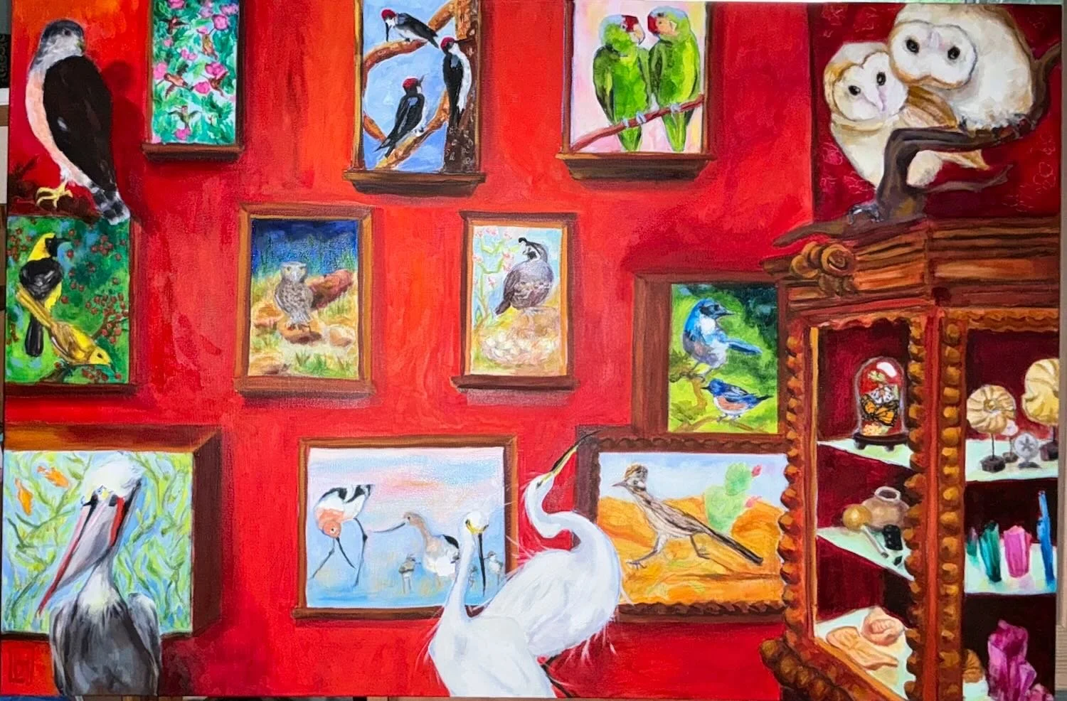 Birds at the Museum (20"h x 32"w, oil on canvas) - SOLD