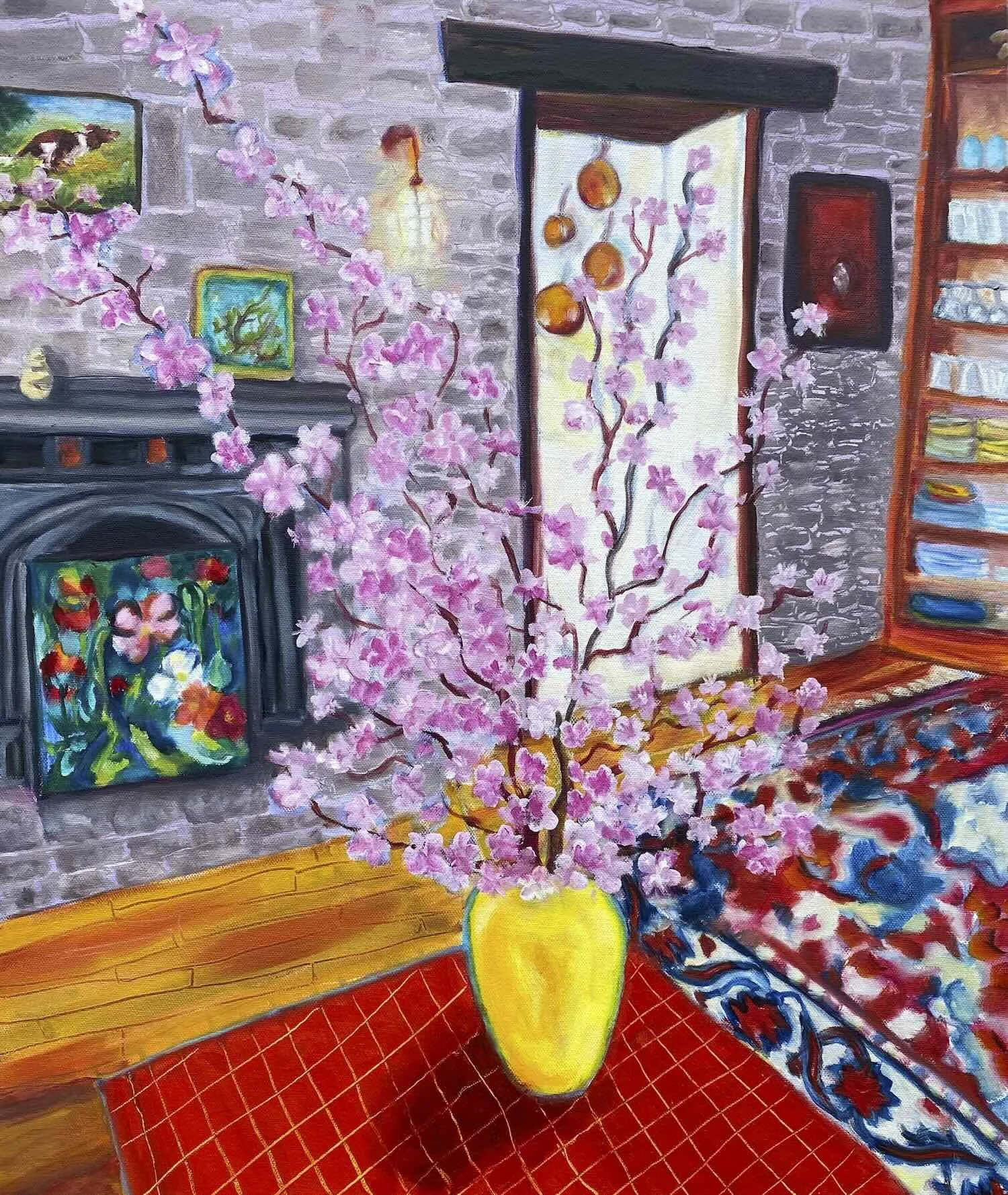 Cherry Blossoms in Burgundy (24"h x 20"w, oil on canvas)