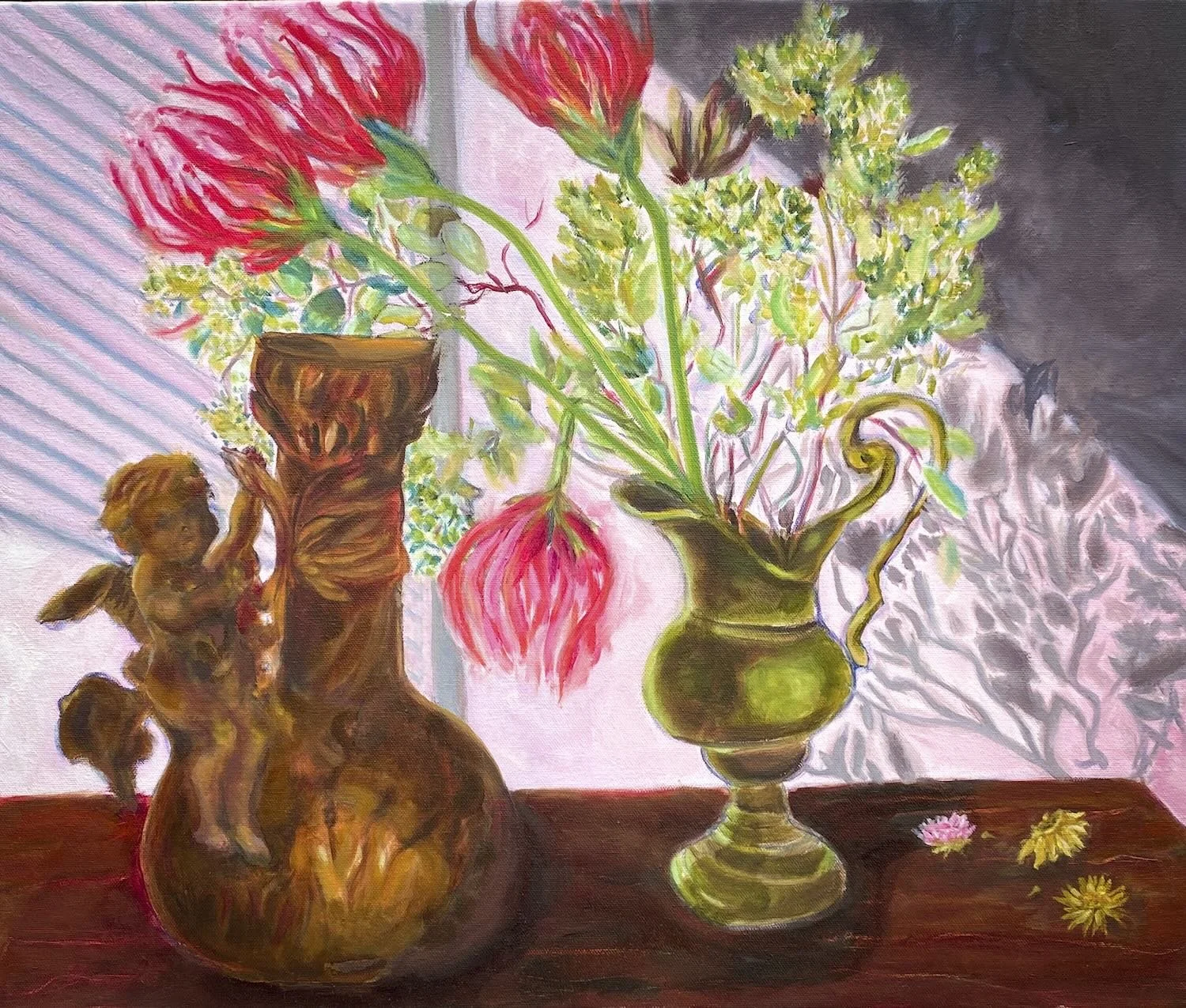 Broken Blossom and Shapely Vessels (18"h x 24"w, oil on canvas)