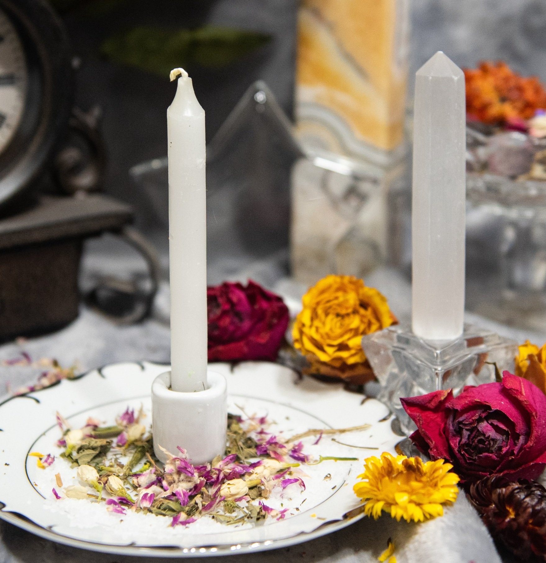 Selenite Cleansing Affirmation Kit Herbs Candles Spells Crystal