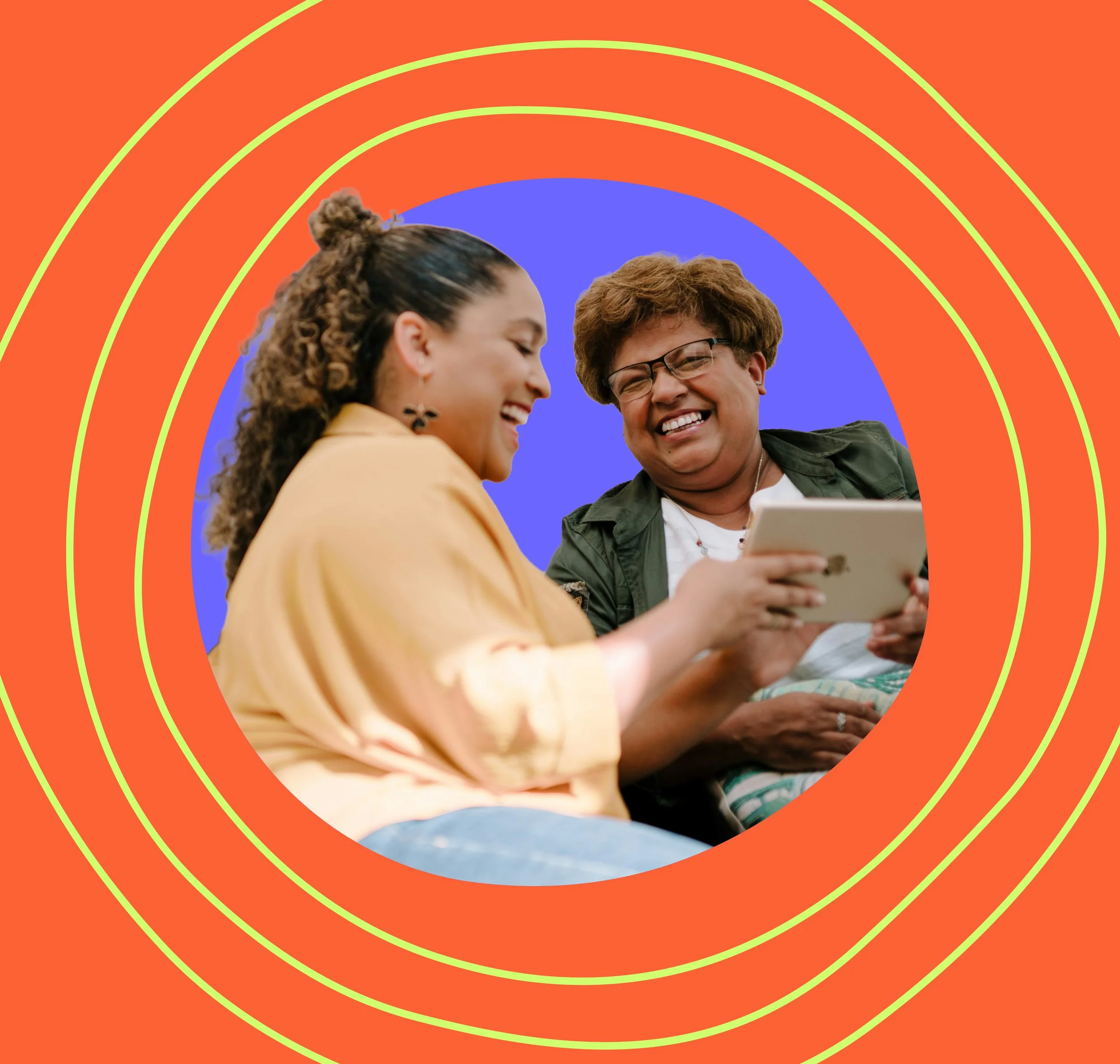 Collaborative review of digital content on a tablet for a communications project.