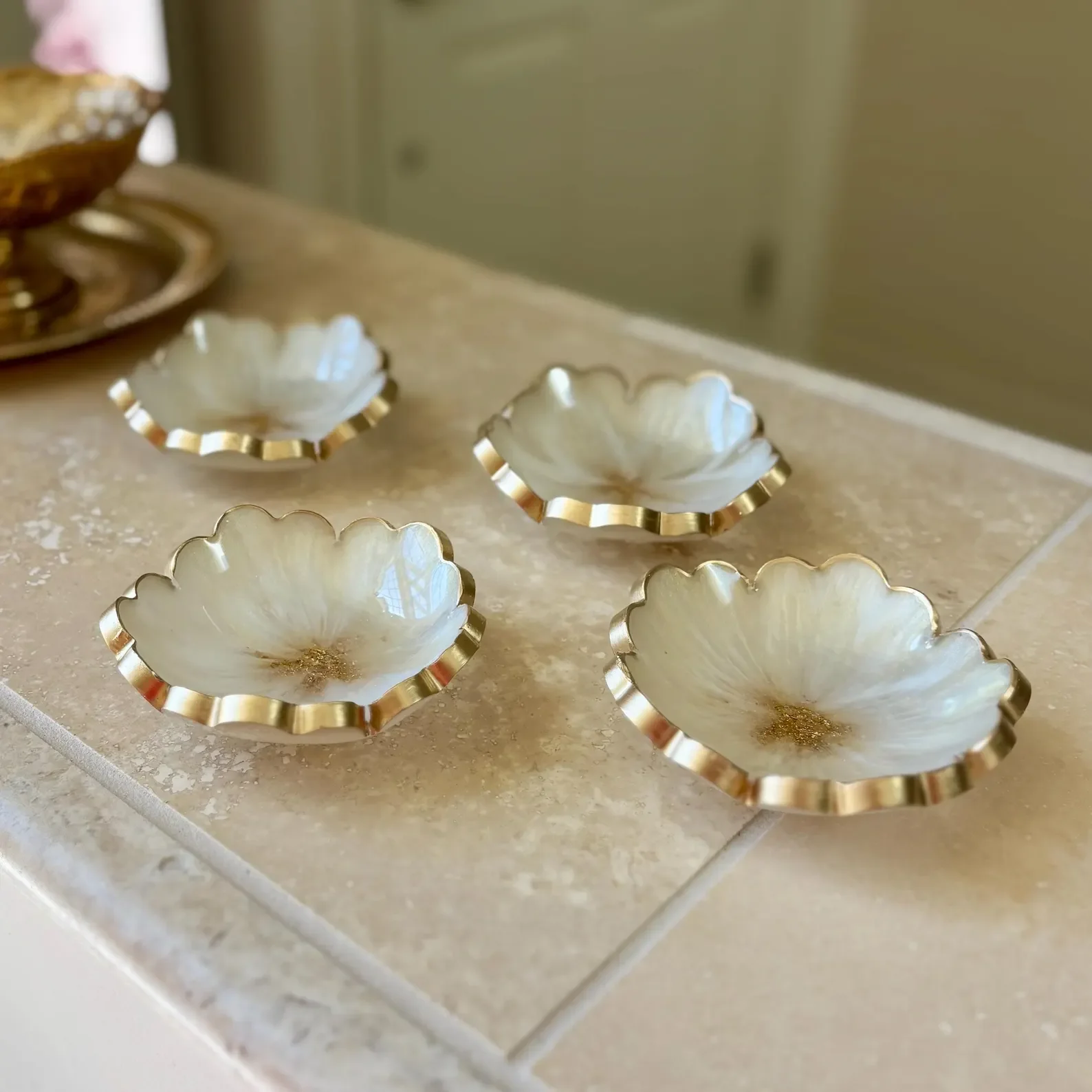Small dainty flower bowl for vanity or bathroom, engagement ring dish, handmade trinket tray gift, little catchall tray made with resin