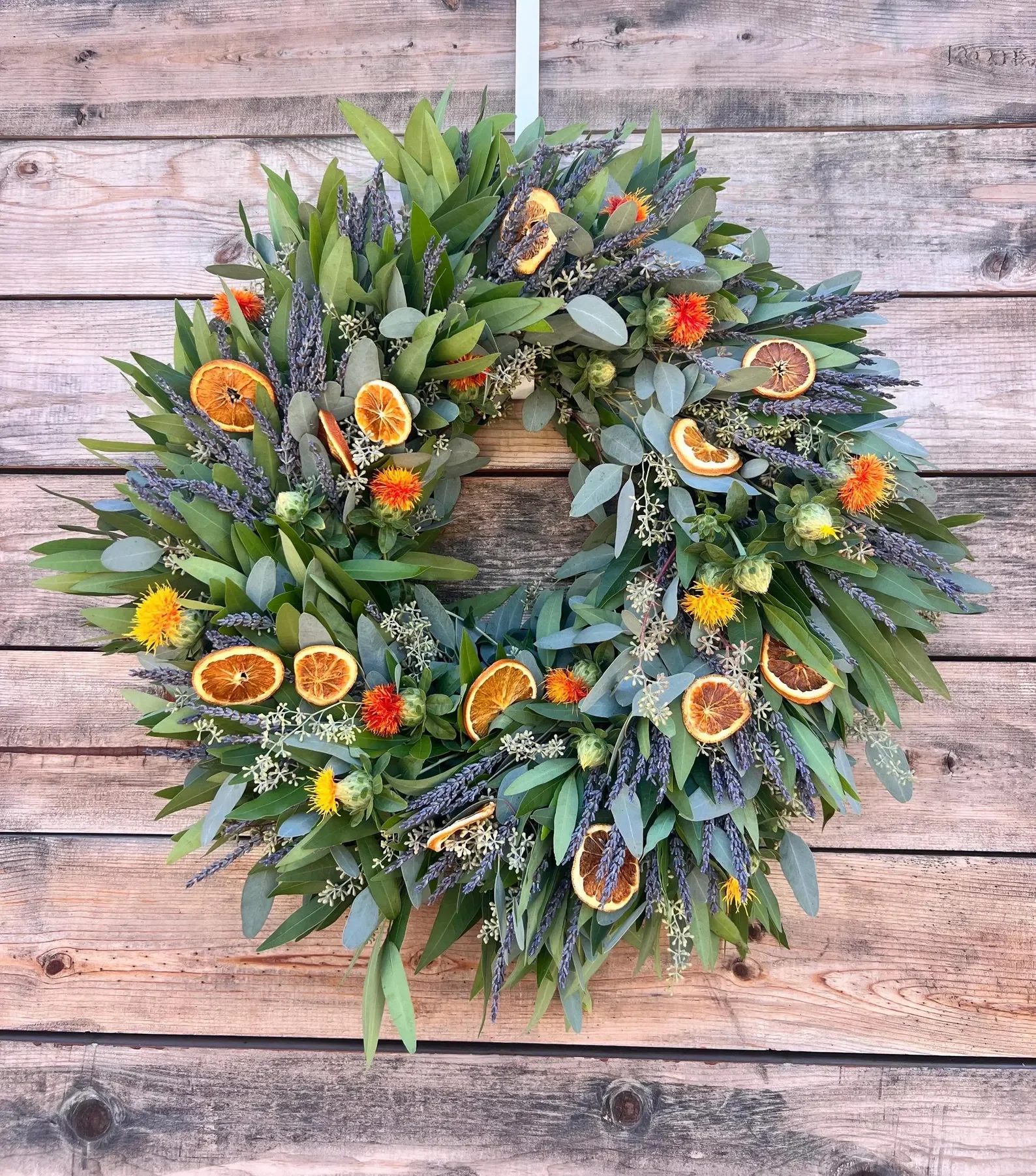 Bay Leaf Eucalyptus Dried Lavender and Dehydrated Oranges Wreath — Front Door | Home Decor