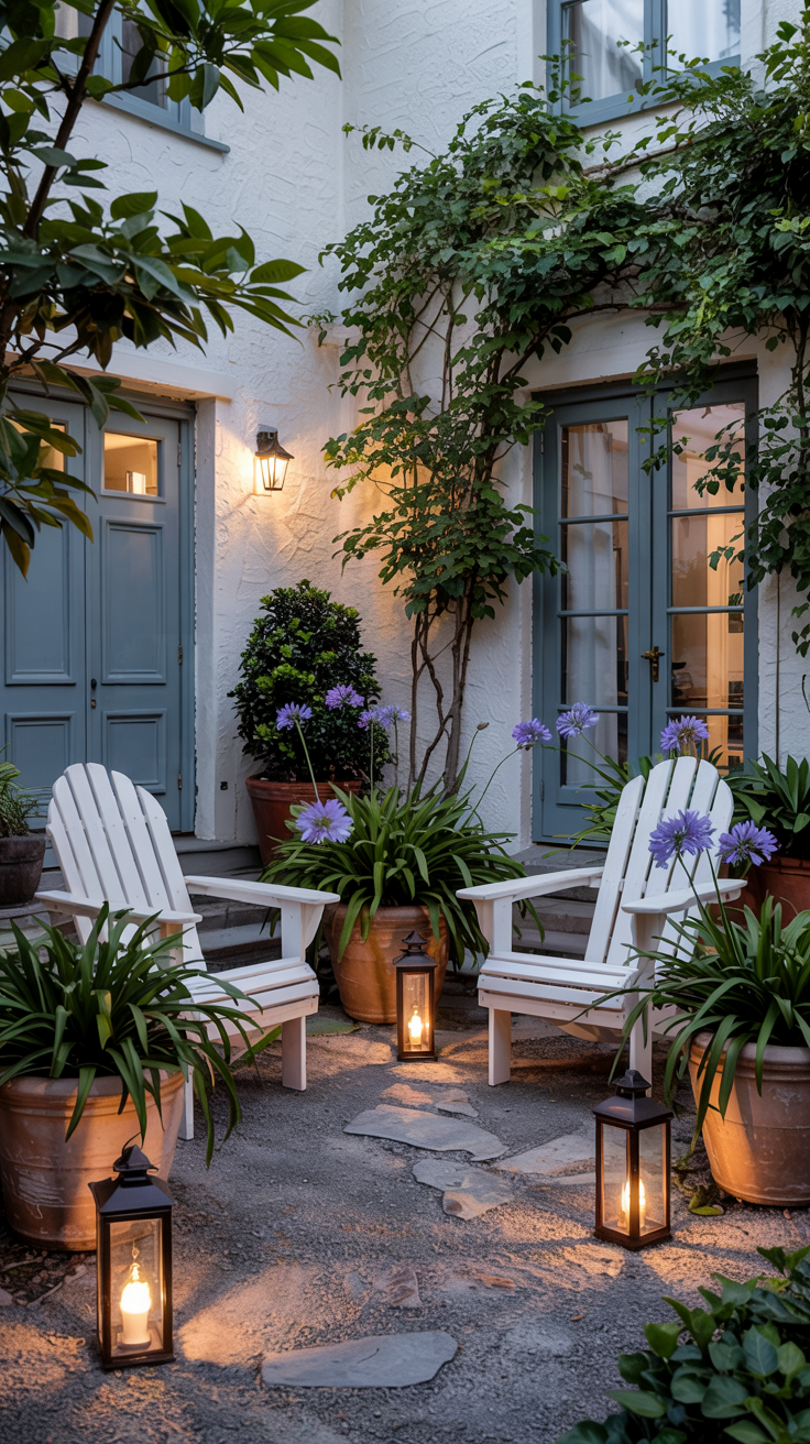 a serene evening garden patio courtyard