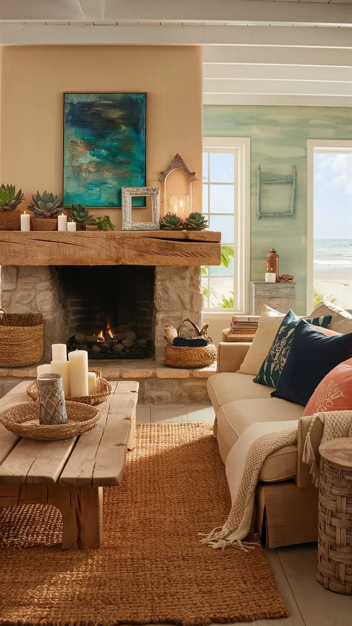 12 Coastal Boho Living Room Fireplace Home Decor Idea — Coastal Cottage ...