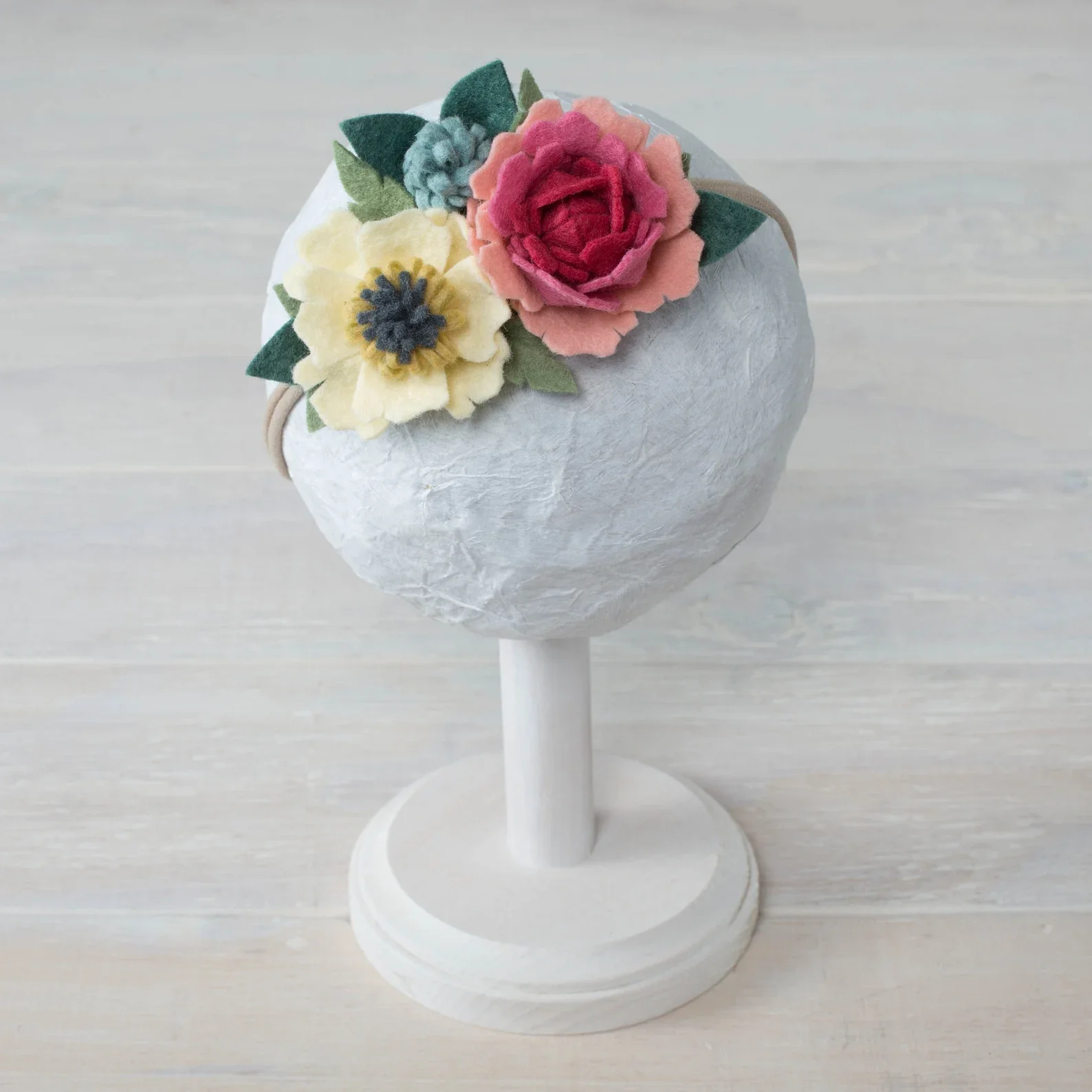 Pink Peony and Poppy Felt Flower Newborn Headband