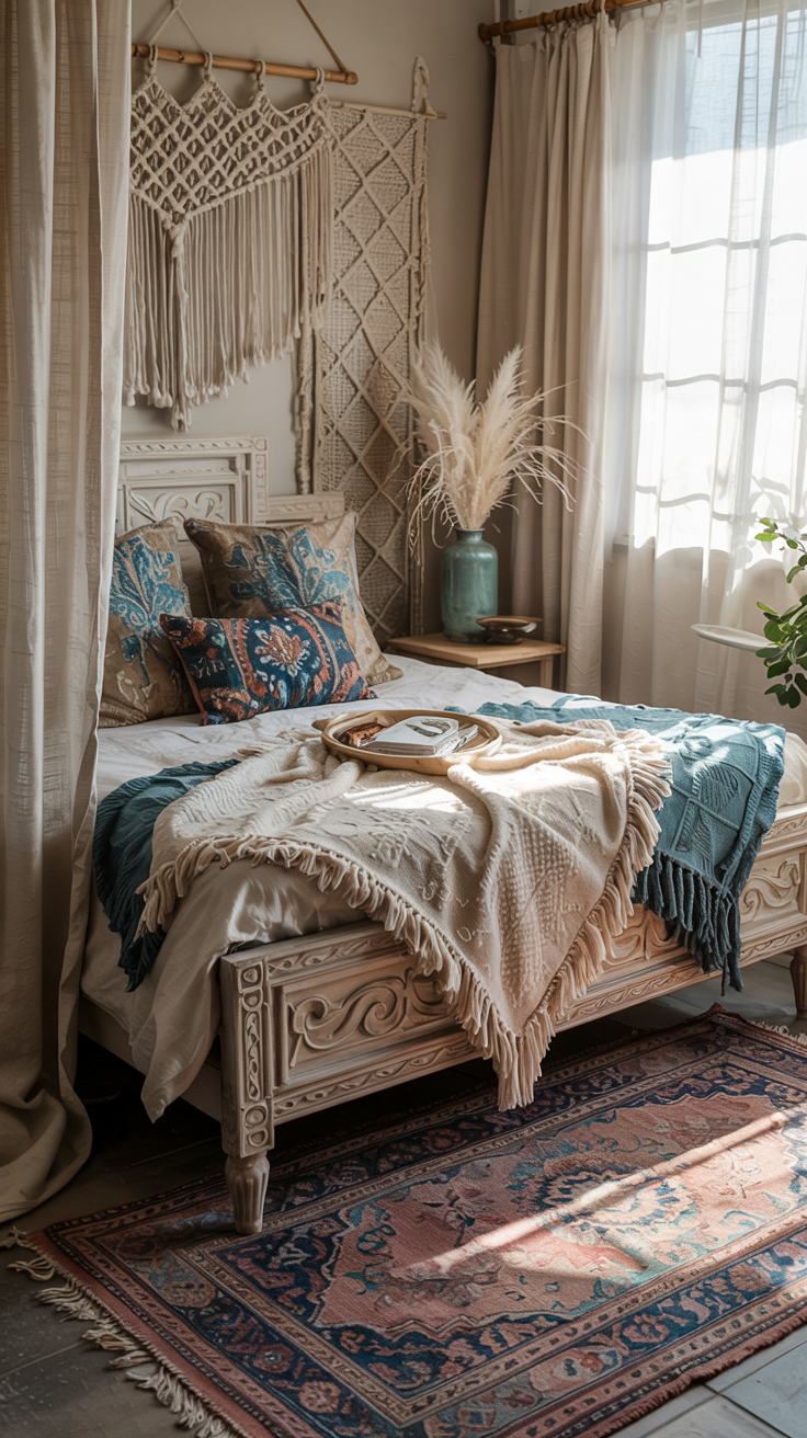 a coastal inspired boho bedroom.