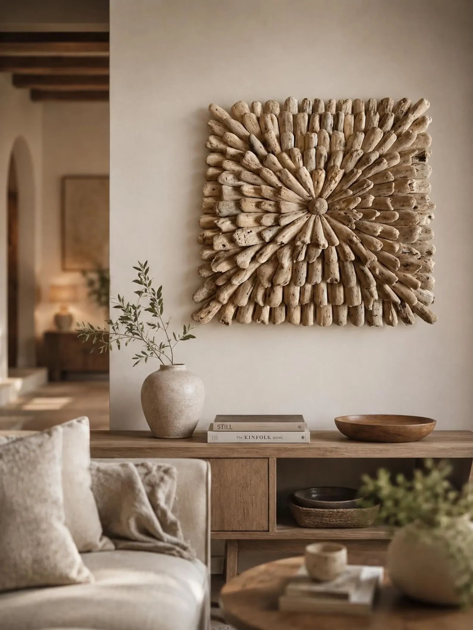 Handmade driftwood wall art, approx. 50 x 50 cm, square