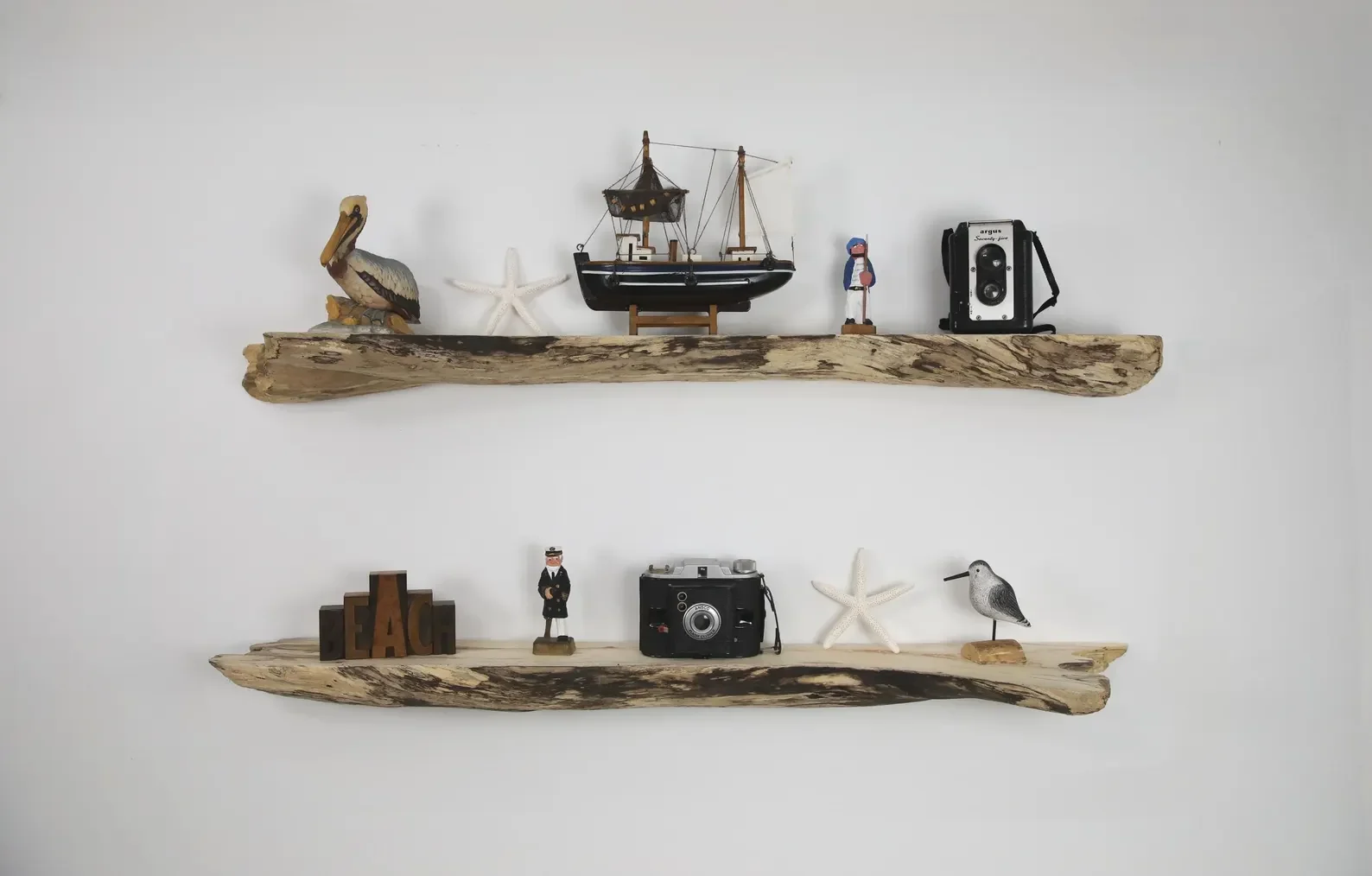 Driftwood Shelves, 38" - Set of 2 - Live Edge Display Shelves, Floating Wall Shelves, Coastal, Nautical