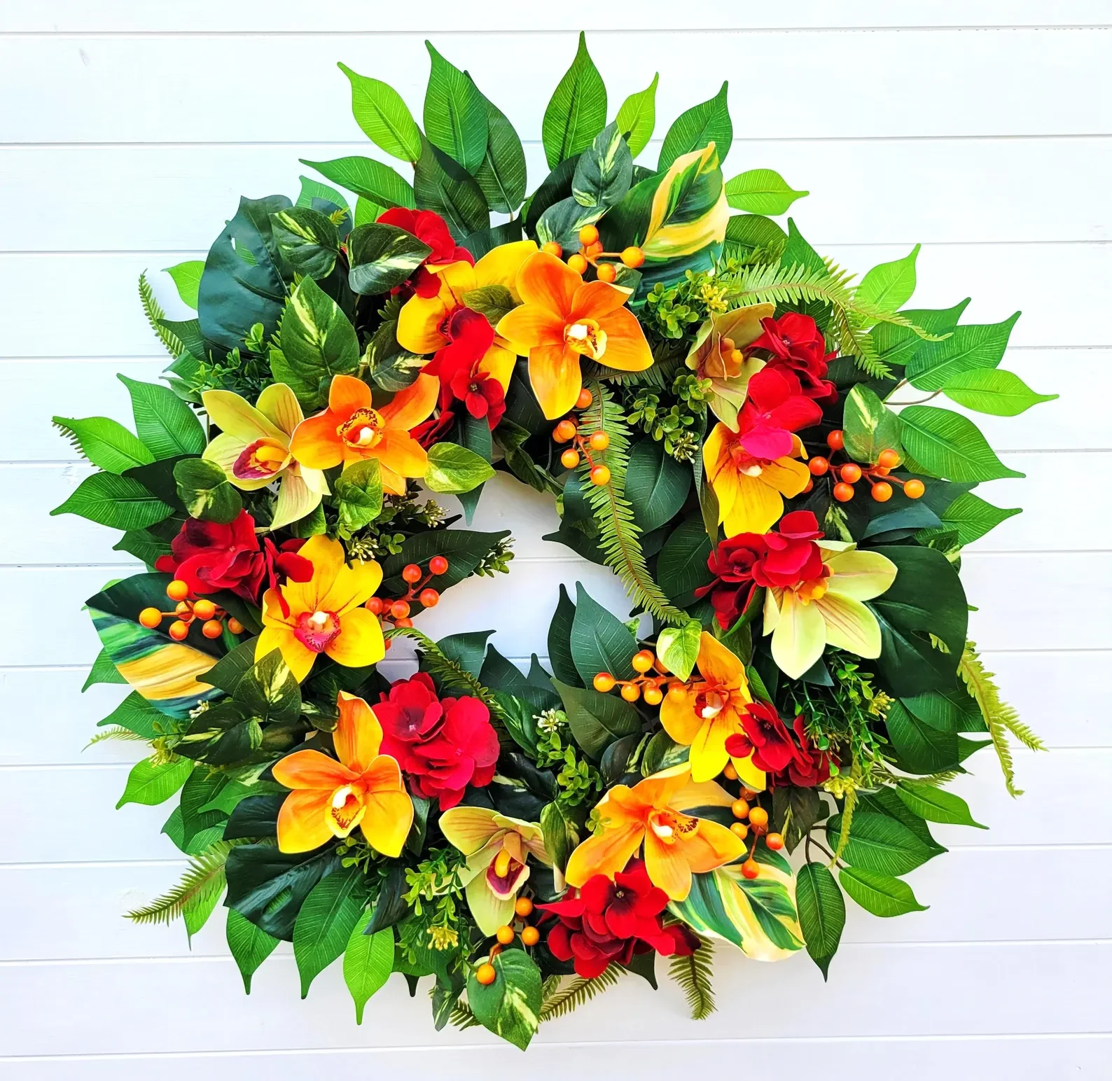 Tropical Orchid & Hydrangea Summer Wreath – 24" Diameter