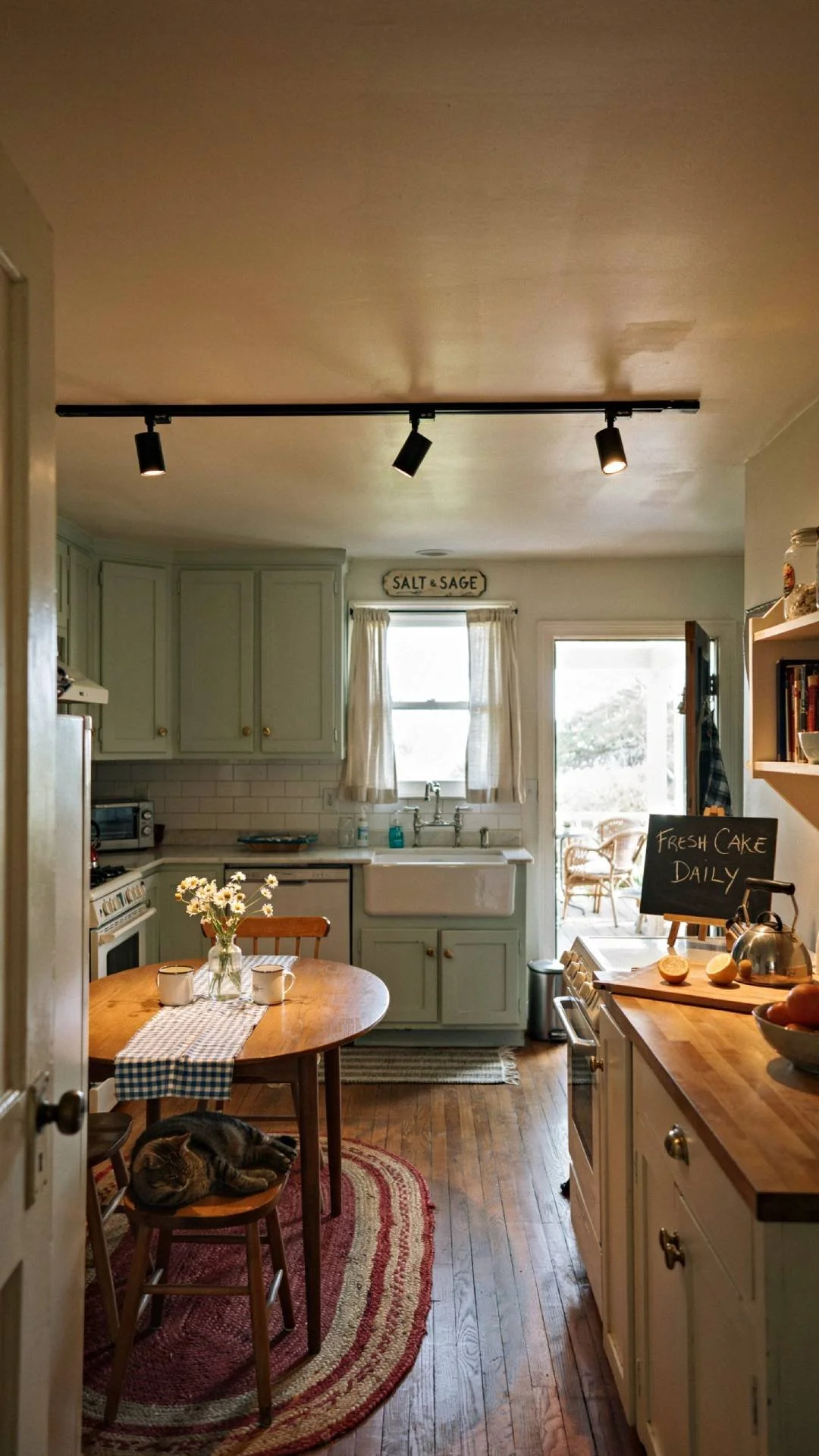 1940s coastal kitchen track lighting practical design