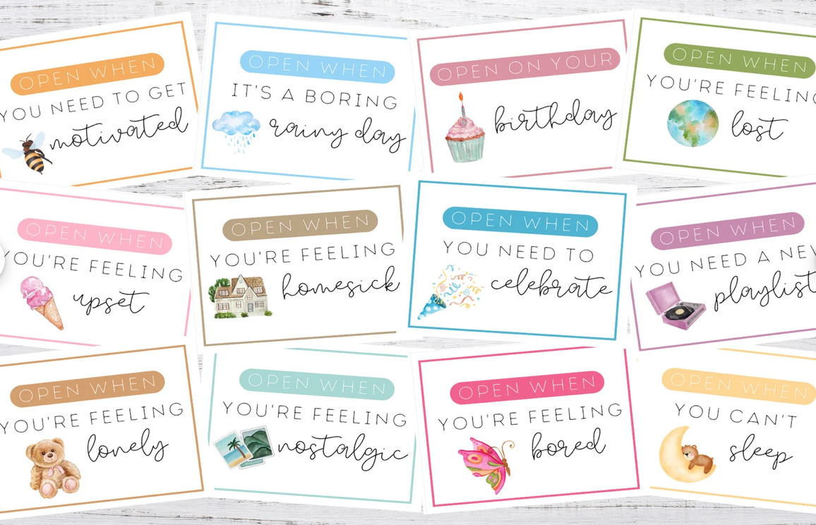 Open when letters in colorful envelopes as sentimental gift ideas on a tight budget for sister or best friend