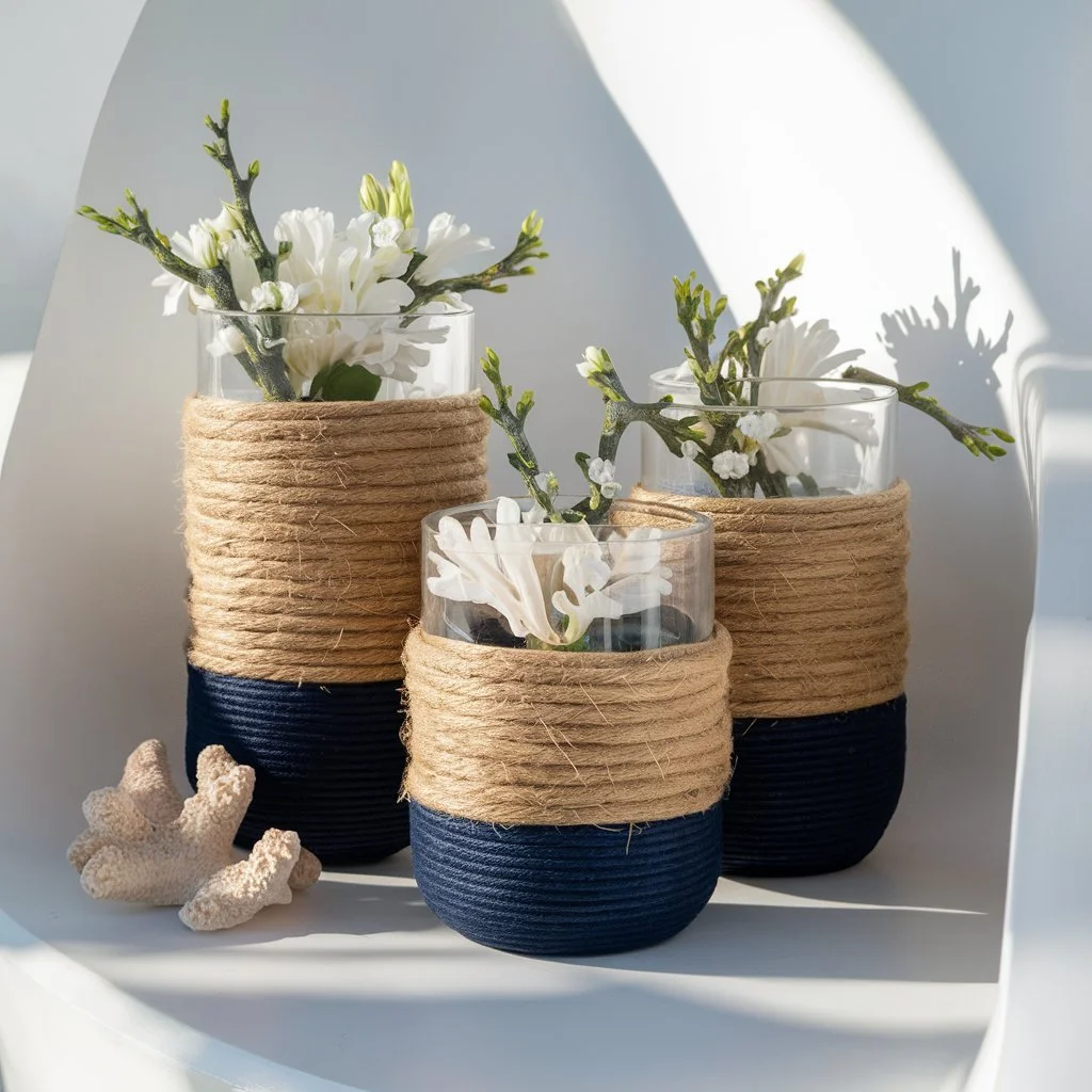 Decorative Vase Using Rope Paint-Dipped Rope Vases - DIY Nautical Home Decor — Coastal Cottage by ...