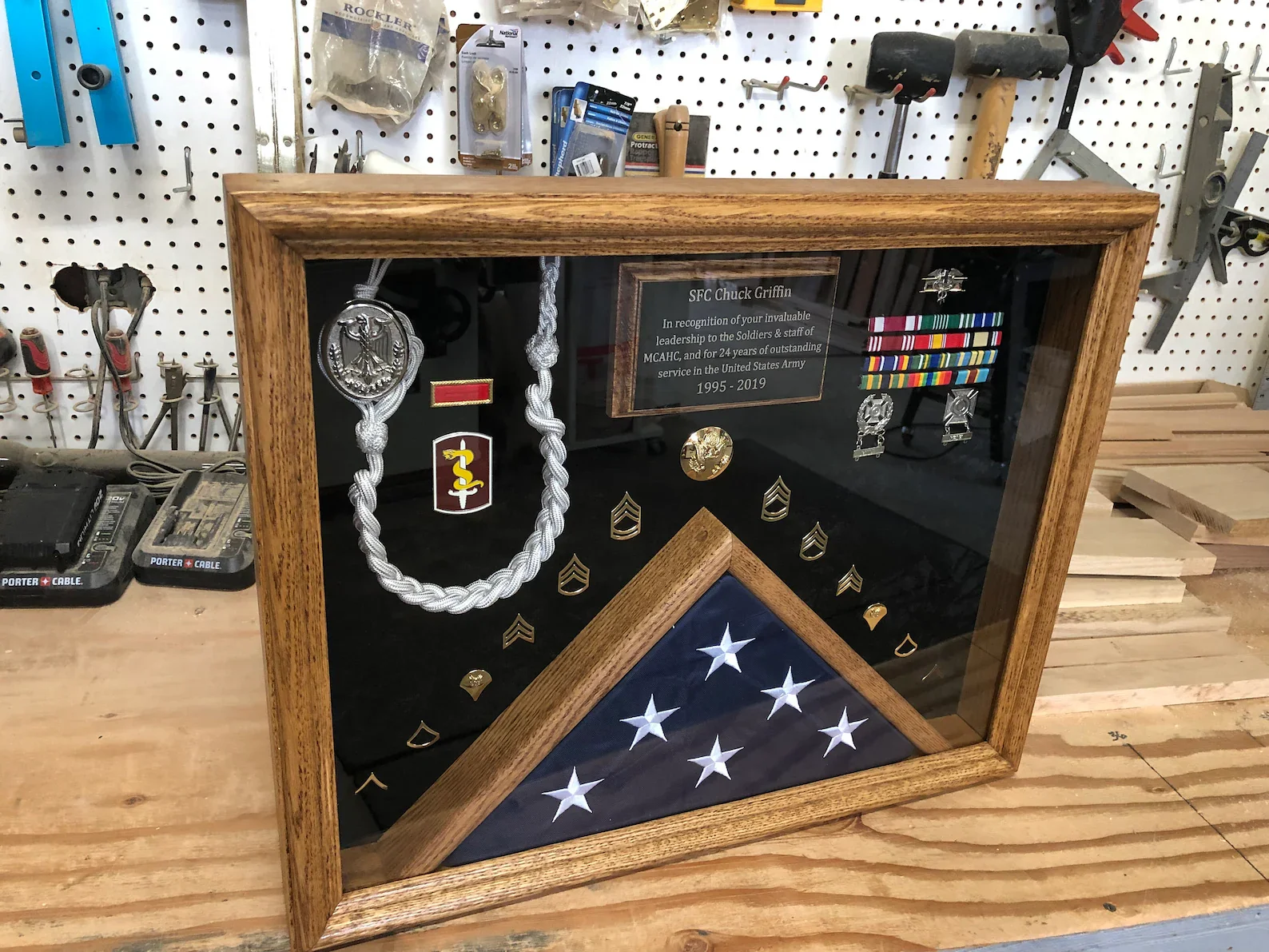 a wooden military shadow box.