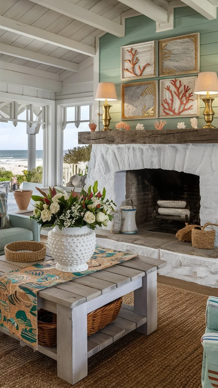 12 Coastal Boho Living Room Fireplace Home Decor Idea — Celeste's Coastal Cottage