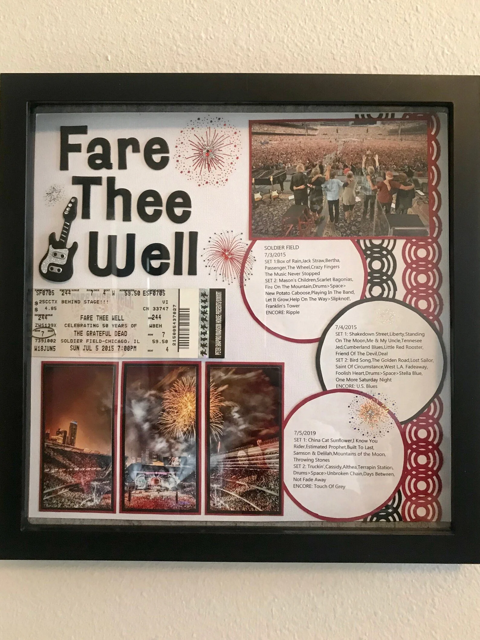 grateful dead concert shadow memory wooden box display.