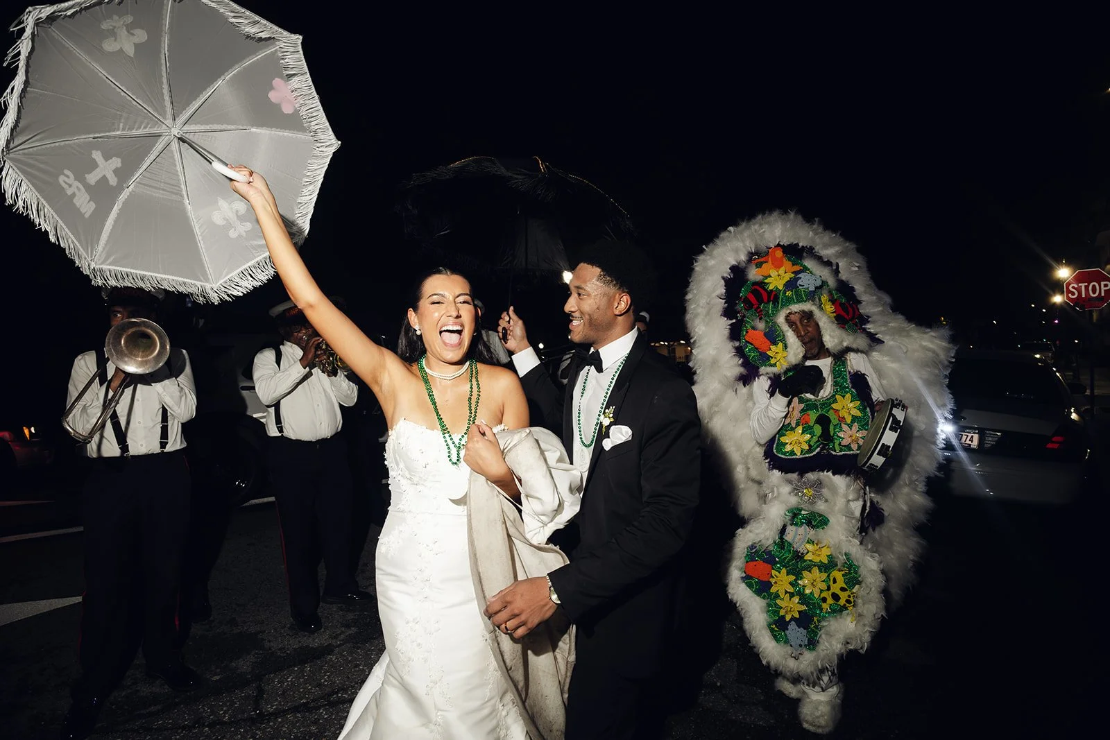 Newlyweds celebrate with a traditional New Orleans second line