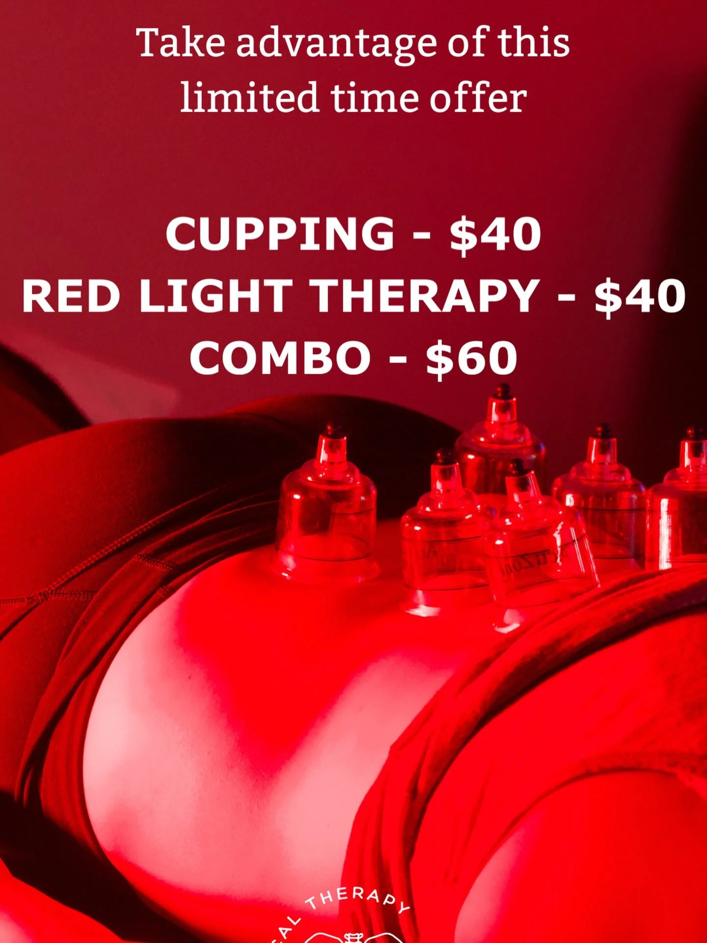 TOMORROW ONLY: Red Light Therapy and Cupping Combo! Only have 20 minutes to decompress? That&rsquo;s all we need to help you unwind. Enjoy the benefits of red light therapy and cupping at once. Link in bio or DM to book! #rlt #cupping #pelvicfloorpt