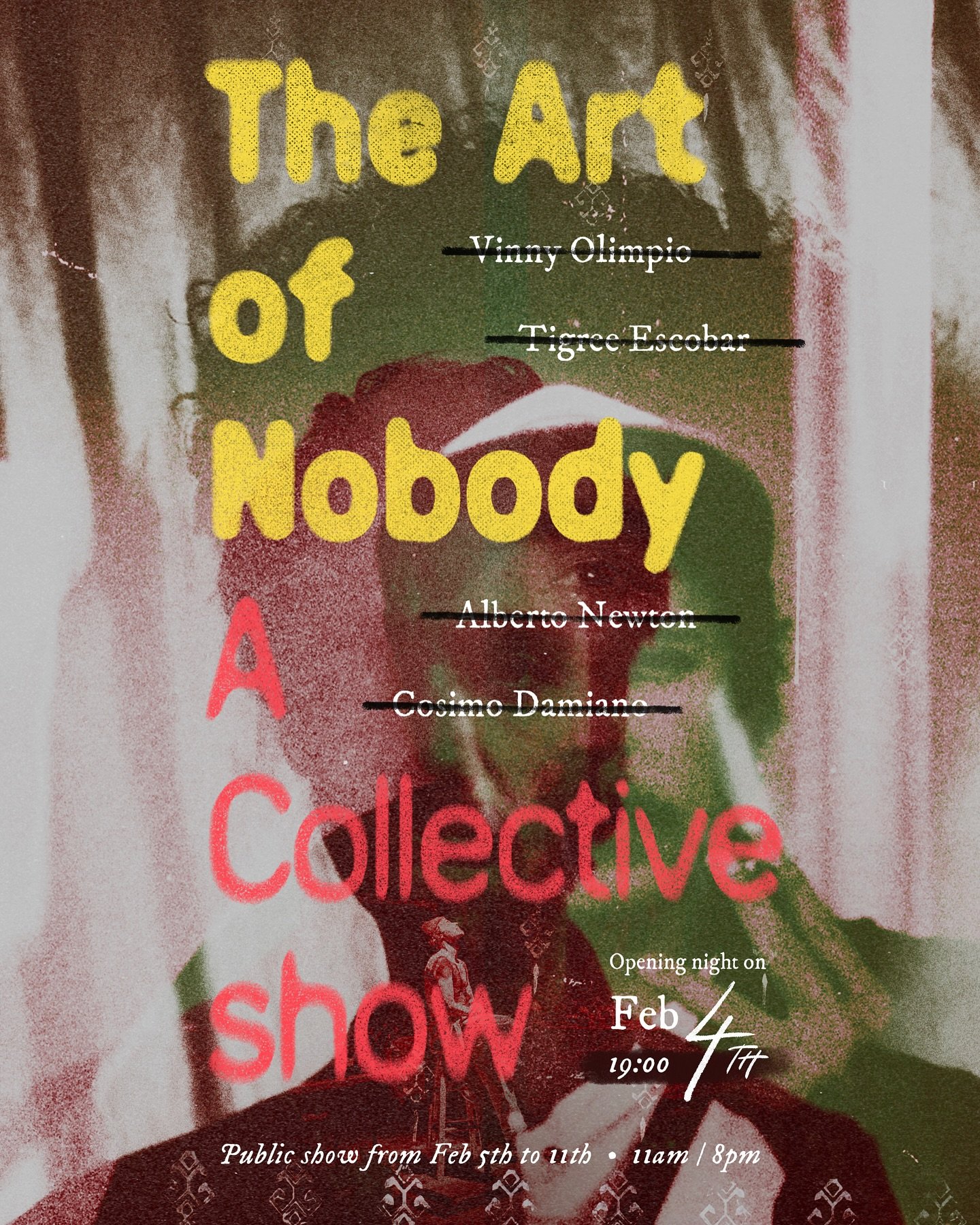 Truly an honour to open the doors to our first collective show, The Art of Nobody.

The personification and dissolution of identities are the subjects of inspiration that brought to life this collaborative curation, which unites the multidisciplinary