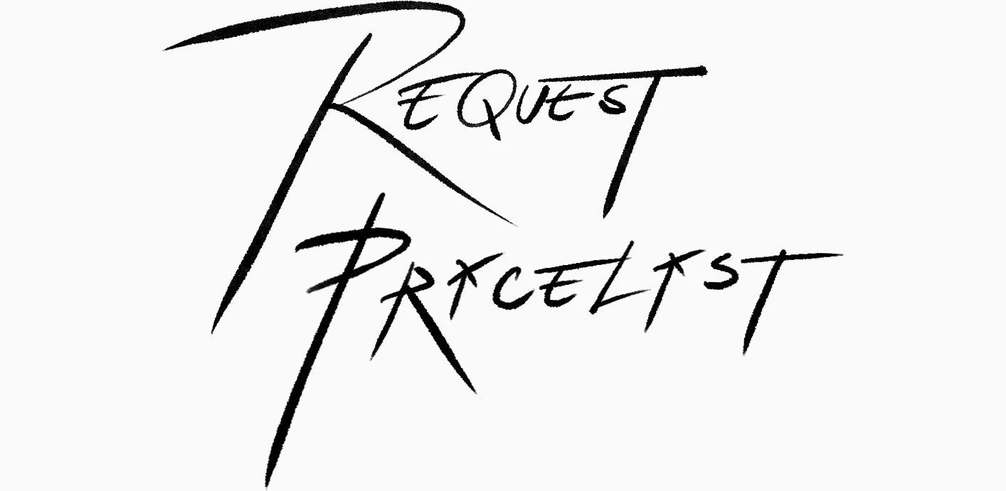 Stylized handwritten text reading 'Request Prospect' with artistic, abstract lettering.