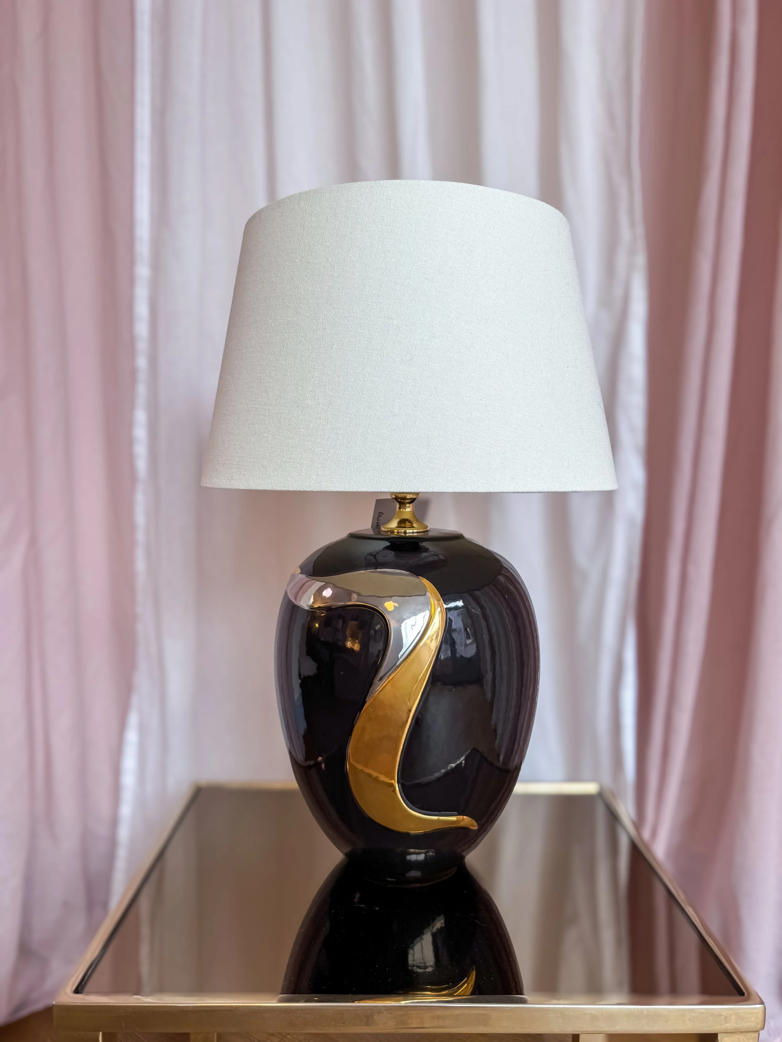 1980's Italian Black & Gold Ceramic Table Lamp