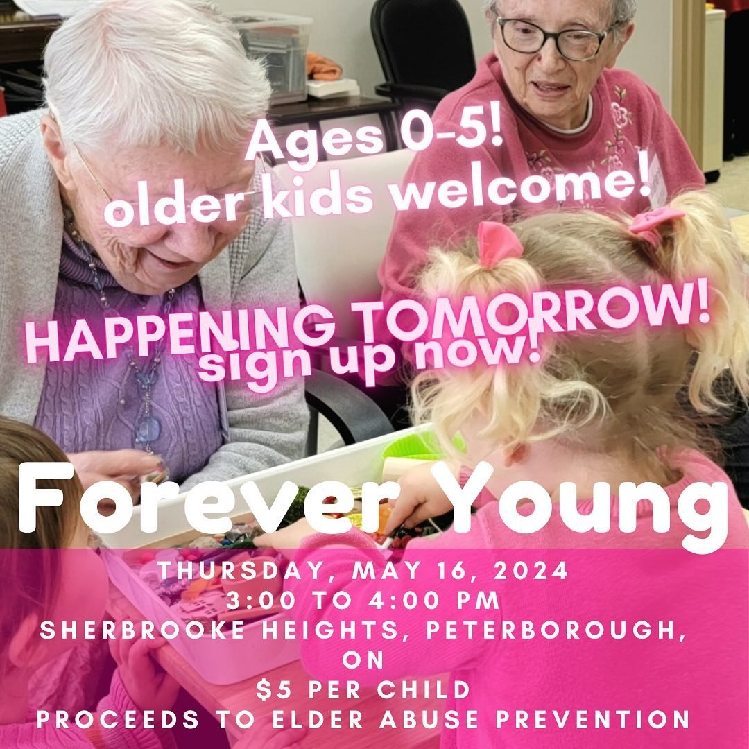 🎉 Tomorrow&rsquo;s the day! 🎉

Join us at Sherbrooke Heights retirement community 1434 Sherbrooke St. Peterborough at 3 PM for Forever Young, an hour of fun activities bringing children and seniors together. 🤗👶👴 Activities sponsored by @puffspur