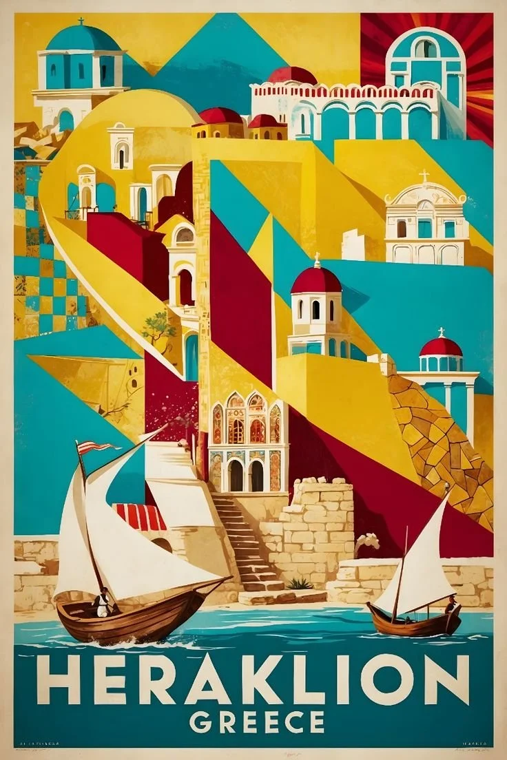 A whimsical vintage travel poster of Heraklion….jpg