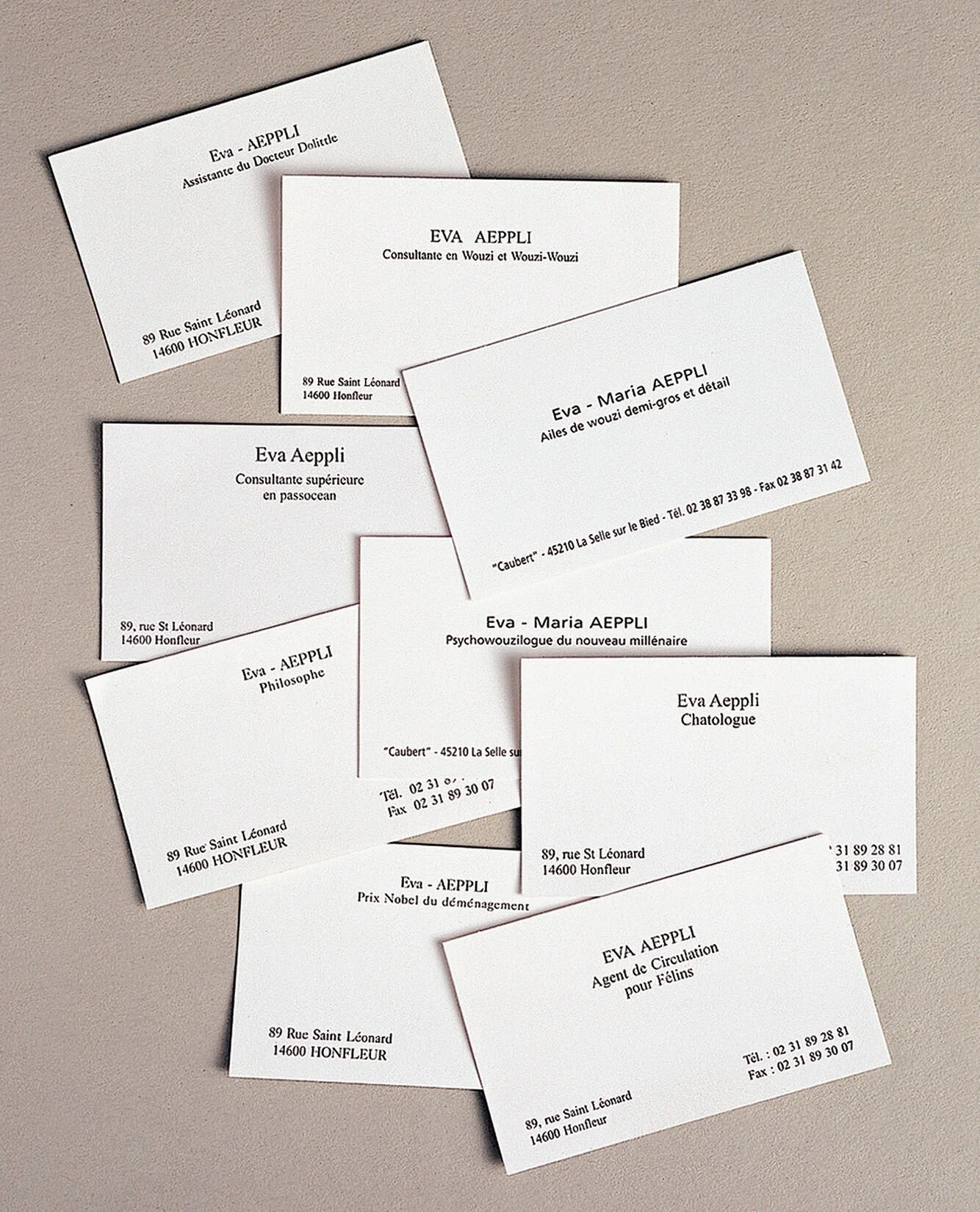 Cartes de visite de l'artiste Eva Aeppli