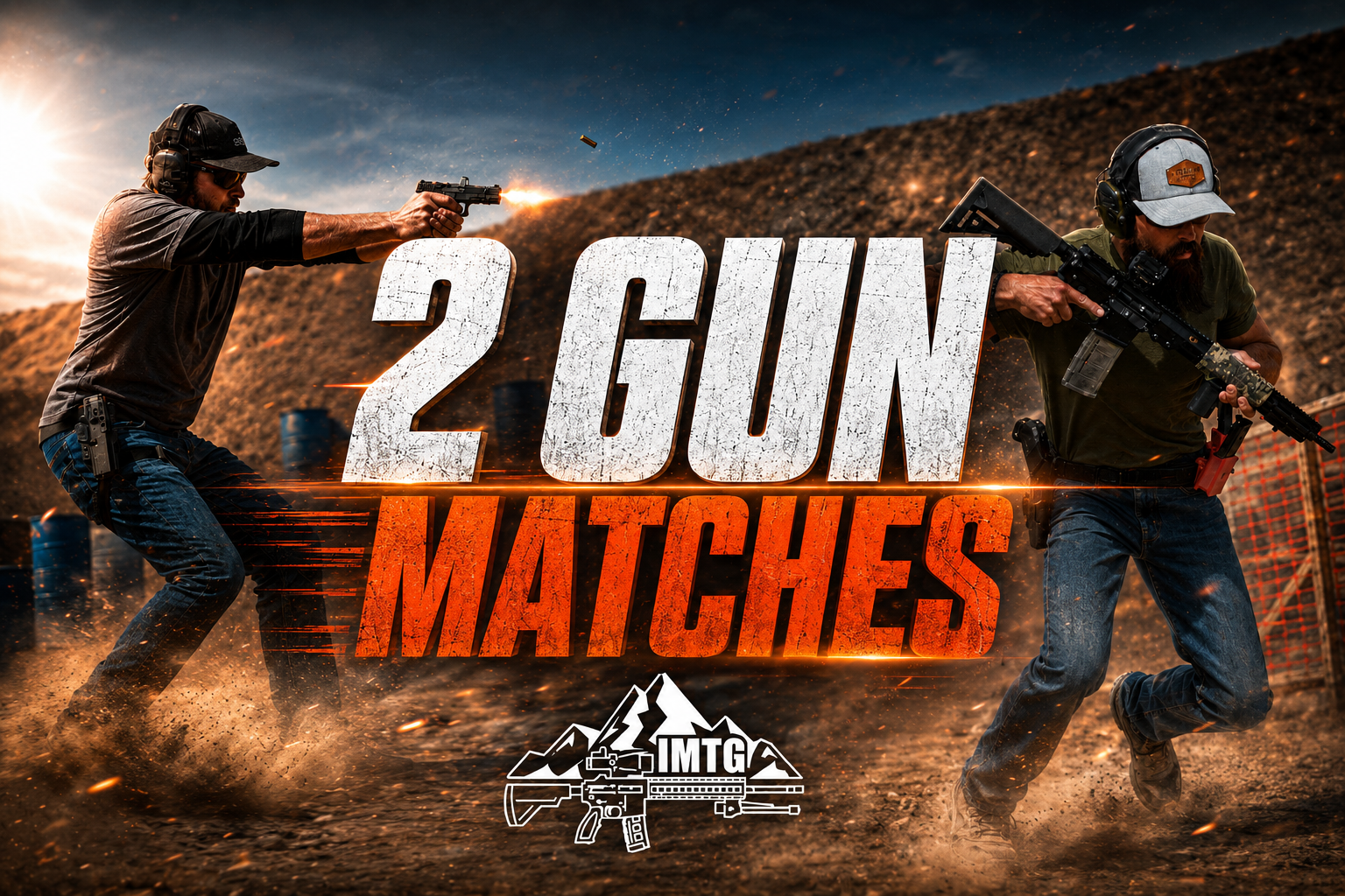 Man shooting a rifle at a shooting range, wearing earmuffs, sunglasses, a camo cap, black hoodie, and brown pants.