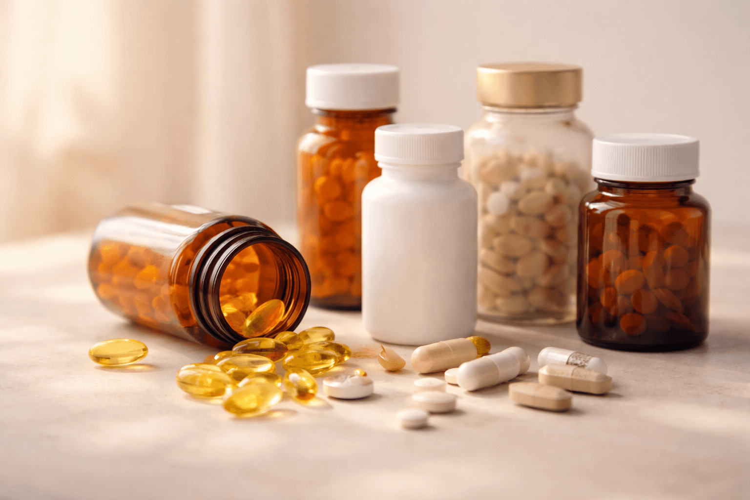 supplement bottles and capsules for long COVID support