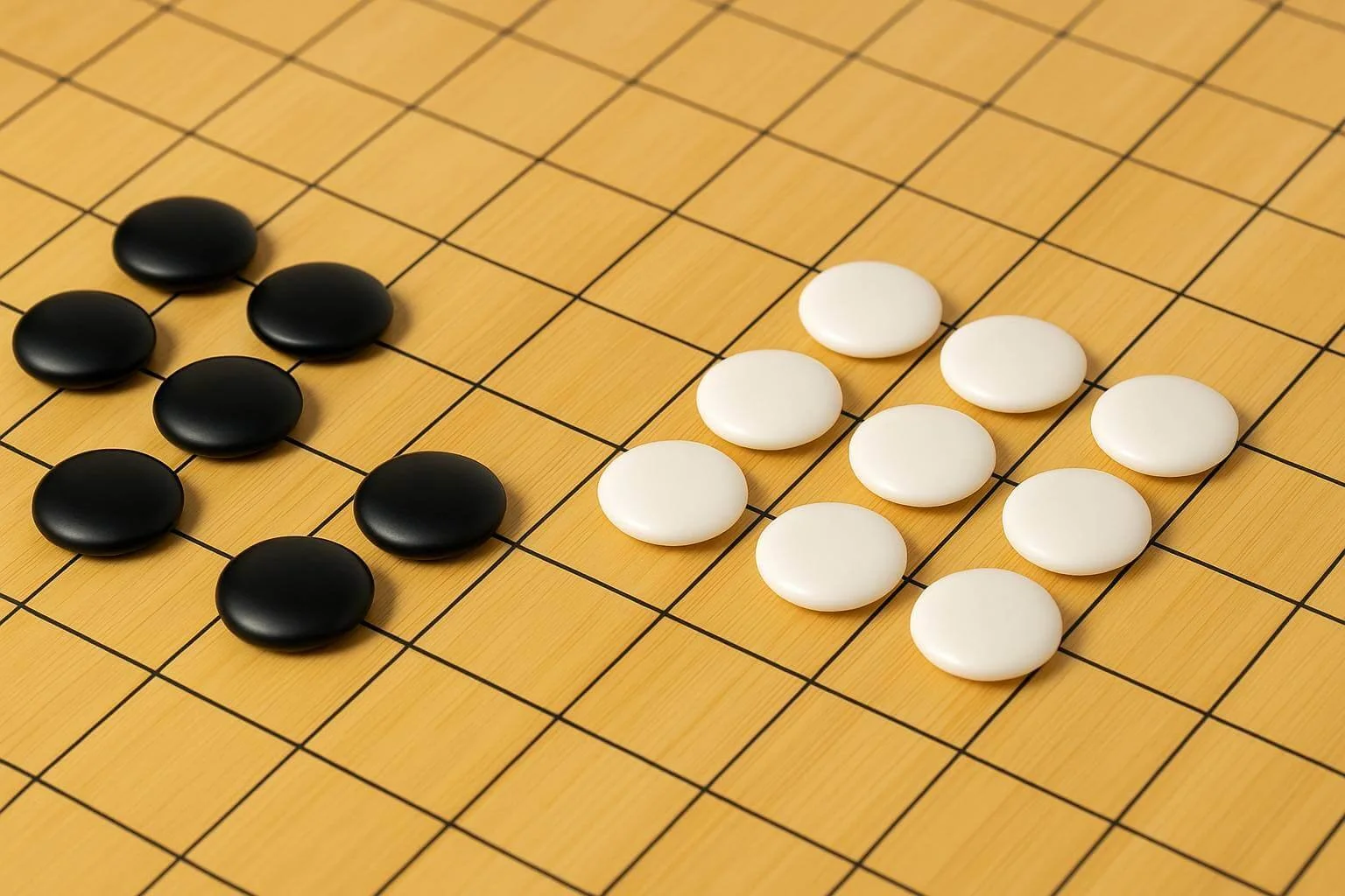 Close-up of a Go board showing clusters of black and white stones grouped together, symbolizing clustering of biomarkers in ME/CFS research