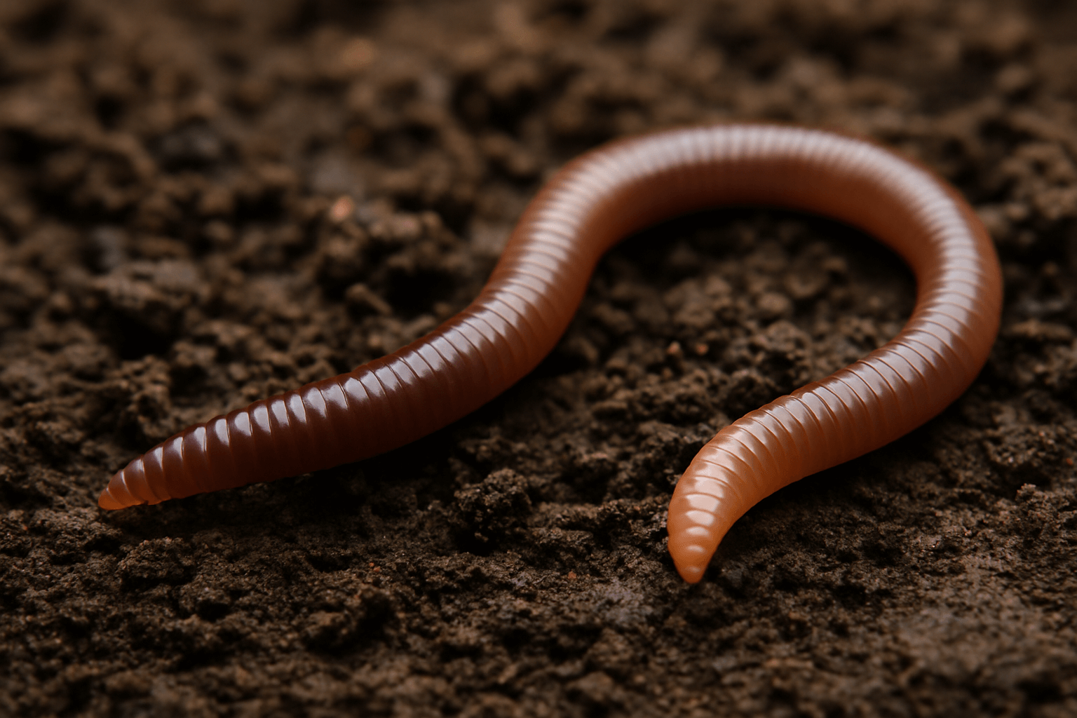 Close-up of an earthworm on soil, natural source of lumbrokinase