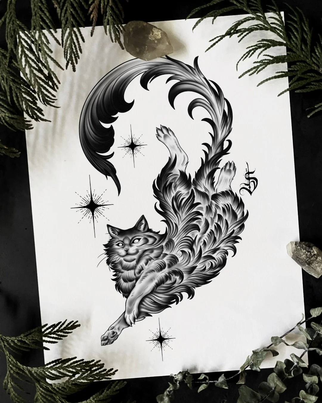 ✨ Available ✨ Star Catcher ~ XL project 

Would love to go big on this kitty and get some awesome texture happening!

Looking for a thigh, back - large piece of real estate to call home

Adopt her? 🐈&zwj;⬛ 
Link in bio to book 📕 
.
.
.
.
.
#cattatt