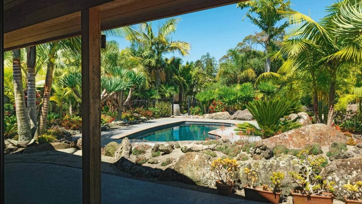 ★★★★★ Monto

Set around the house and flowing down to a creek, Monto is a garden of strong structure and bold planting. Roses and palms frame the arrival, while layered terraces lead past a sheltered courtyard, pool and evolving wetland garden that l