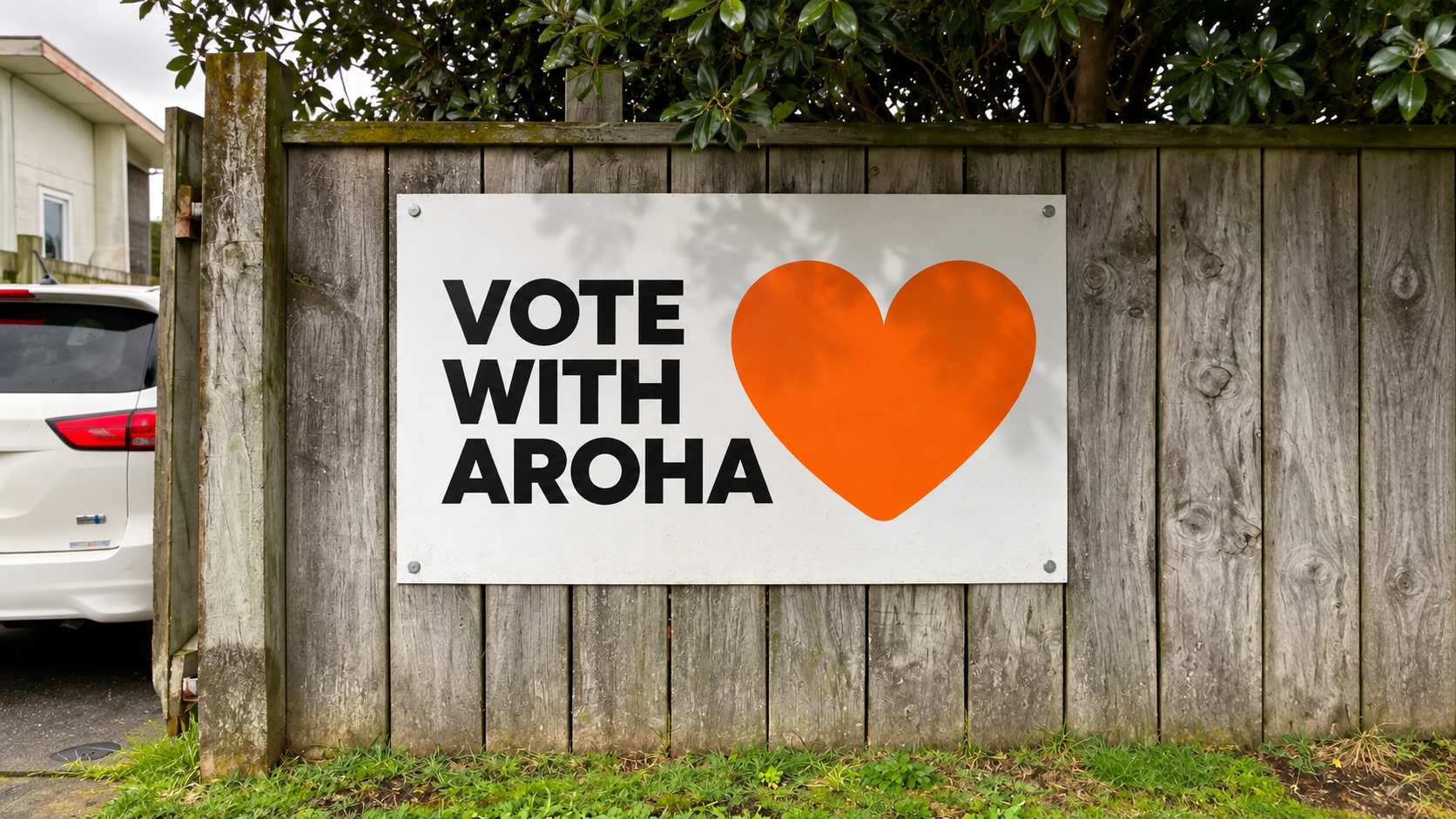 Vote With Aroha placards