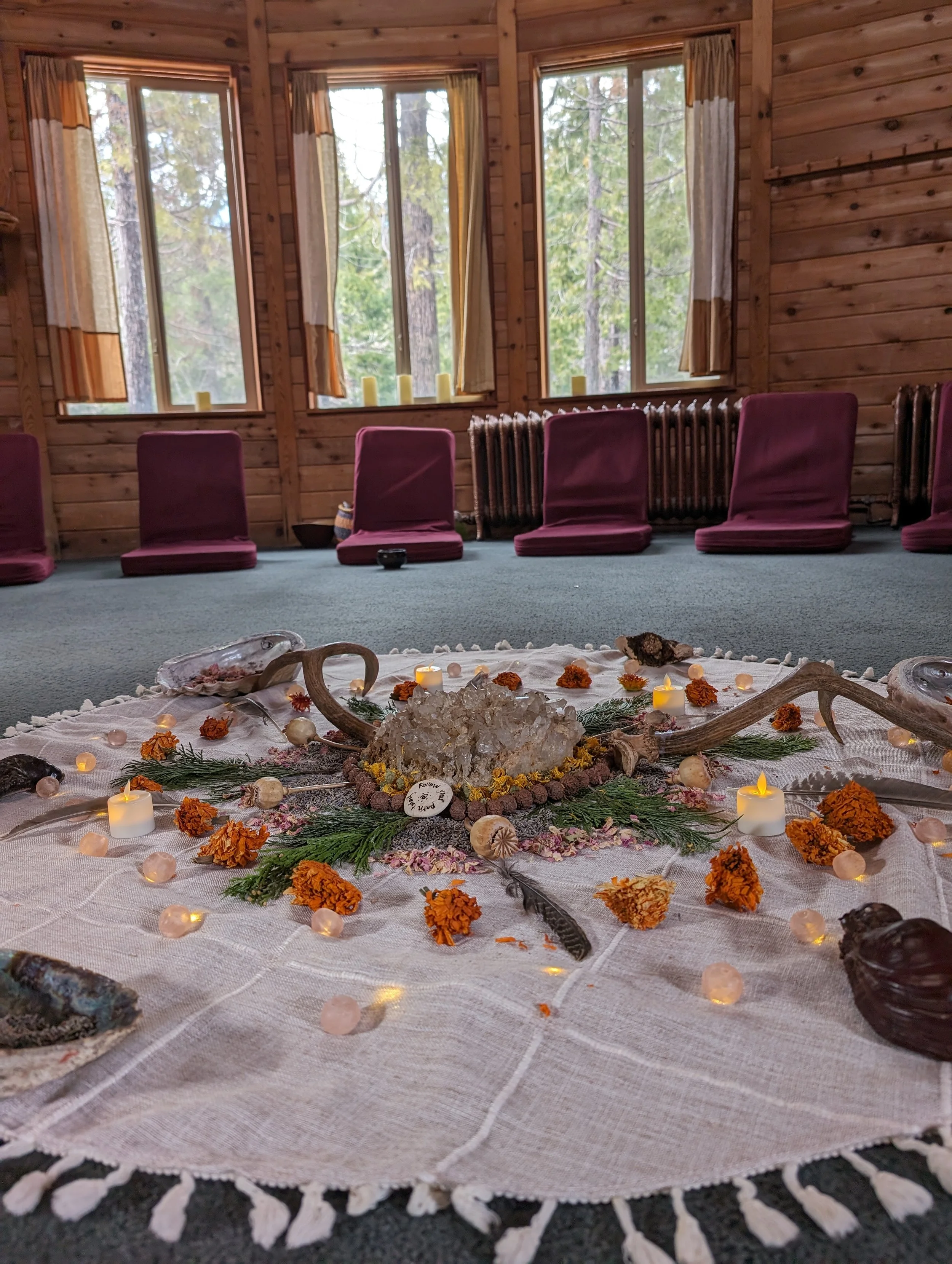 Sacred women’s circle prepared for ceremony, reflection, and connection during The Temple Within healing retreat in Southern Humboldt County, California.