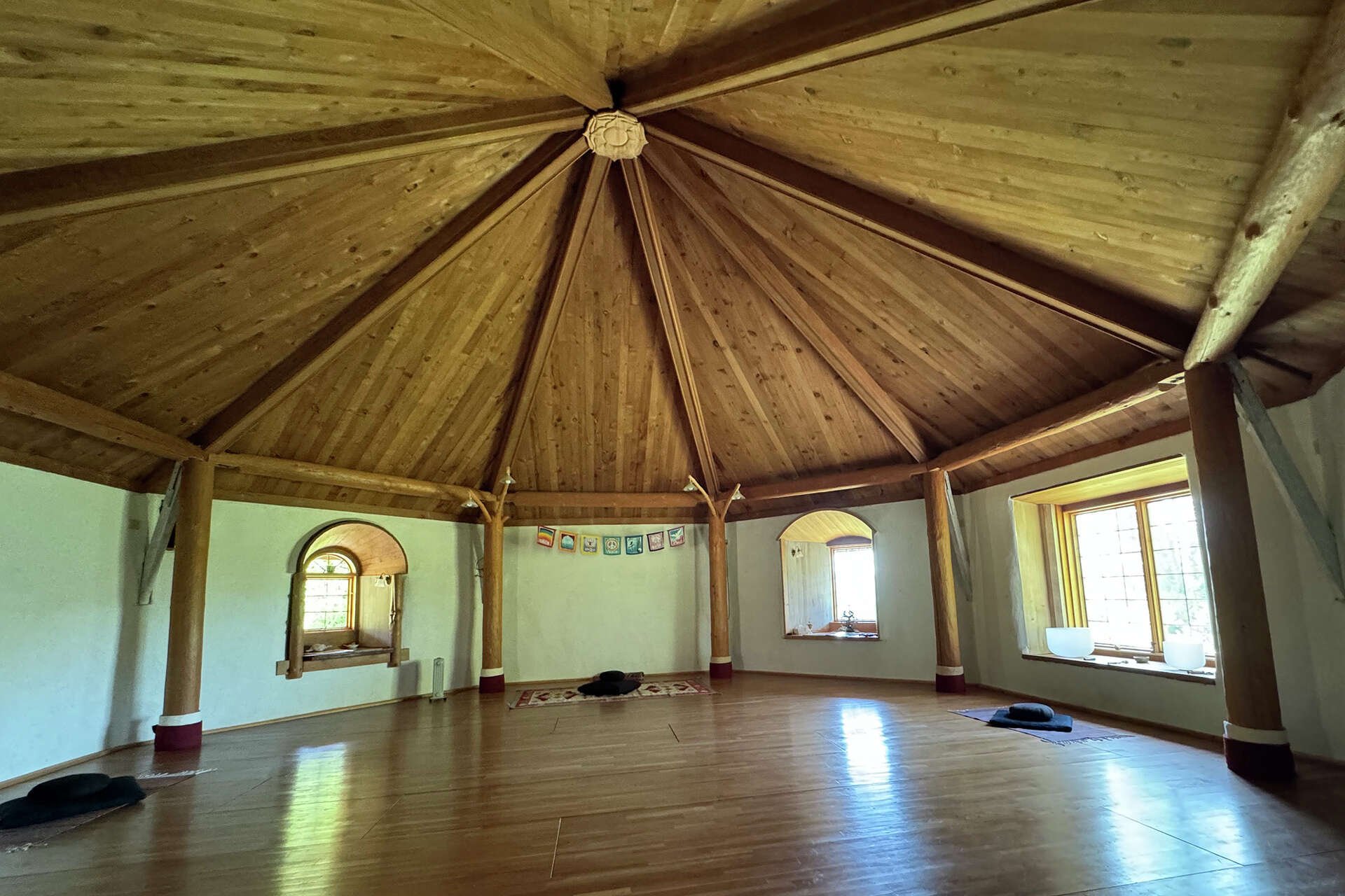 Sacred yoga and meditation temple at Heartwood Mountain Sanctuary for The Temple Within women’s wellness retreat in Southern Humboldt County, California.