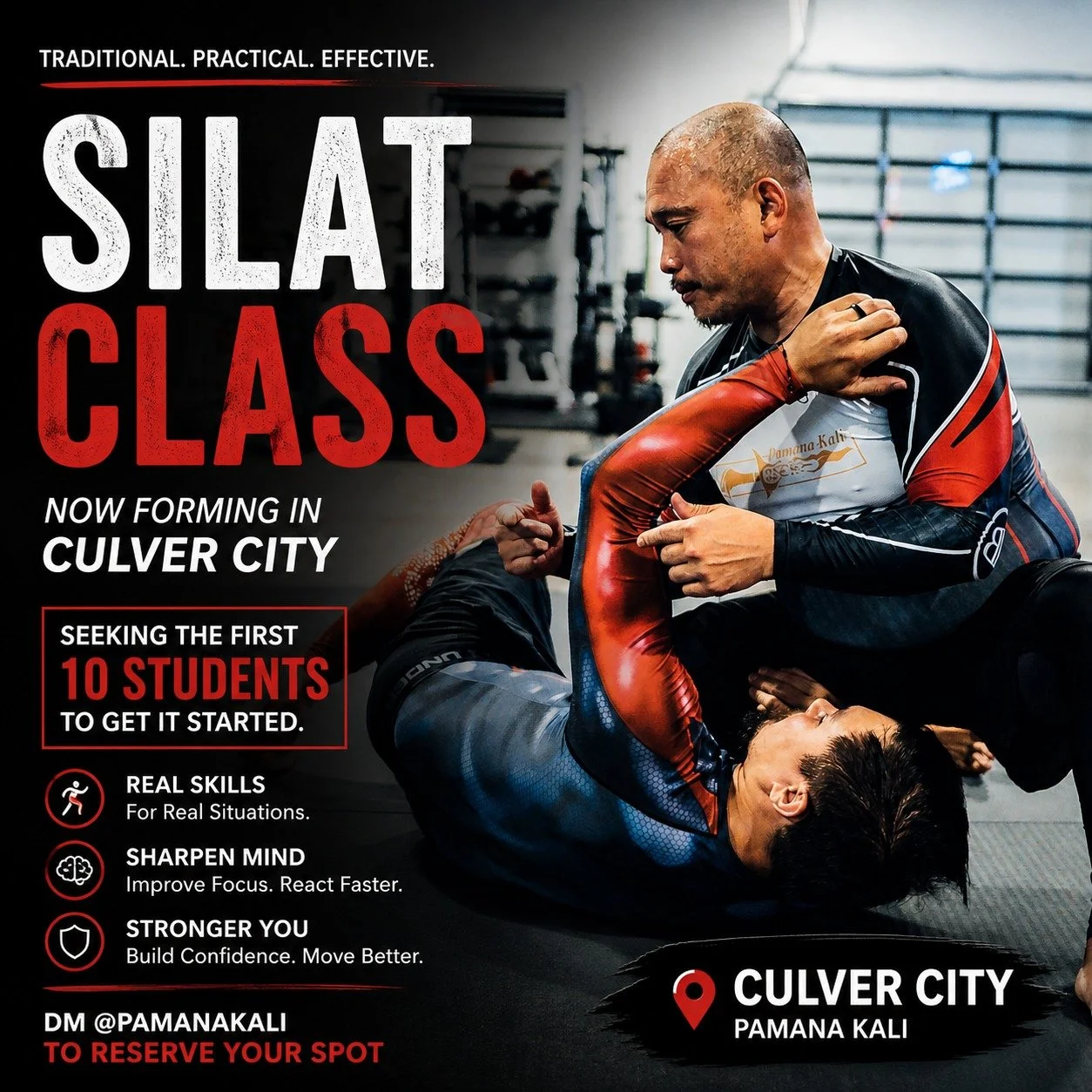 Private group forming.

Pamana Kali is opening a new Silat training program in Culver City for a small core group of dedicated students.

This training emphasizes:

Precision
Structure
Mobility
Takedowns
Close-quarter movement
Traditional martial pri