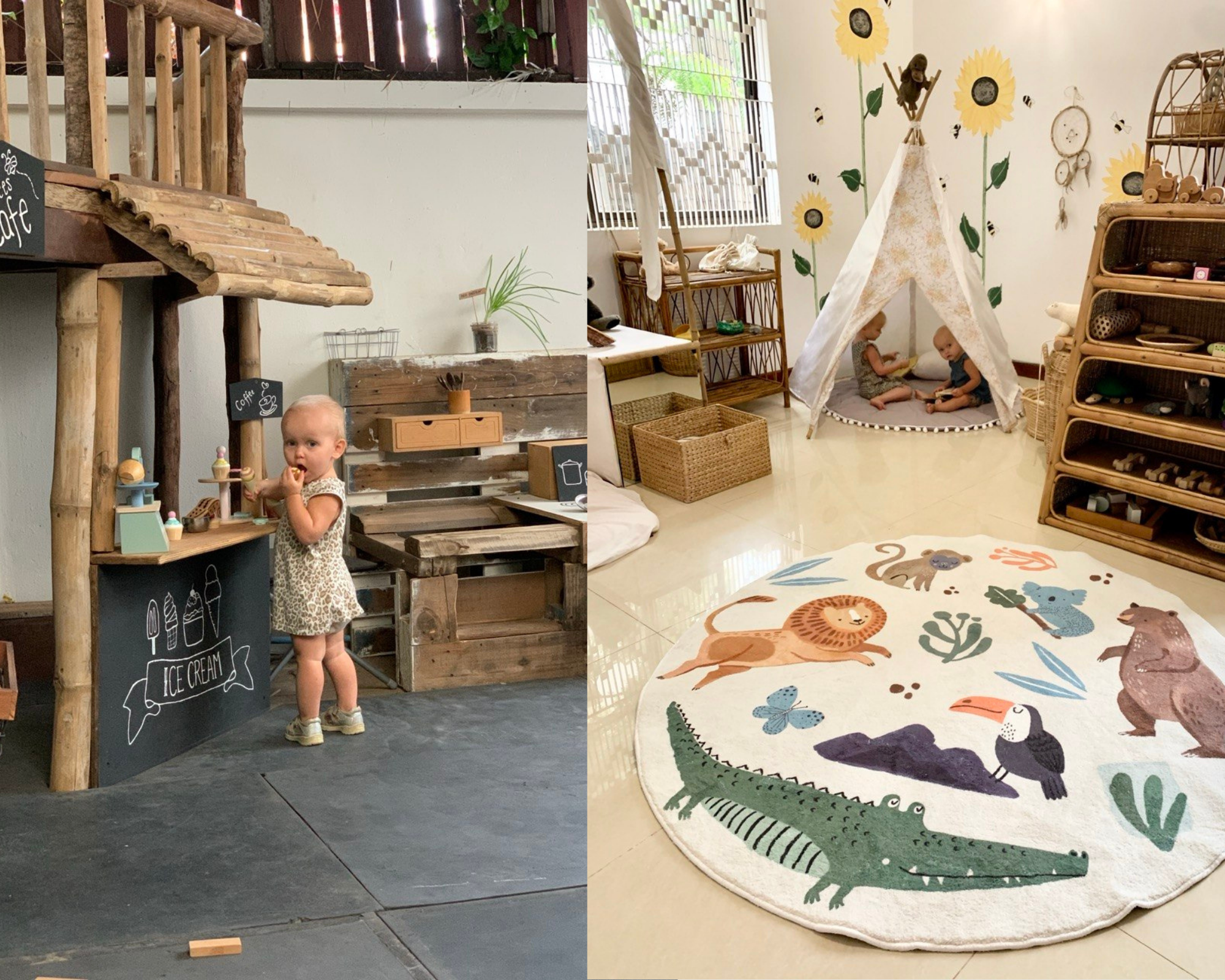 Babel Guesthouse plastic-free kids nursery and wooden outdoor play space in Siem Reap, Cambodia.