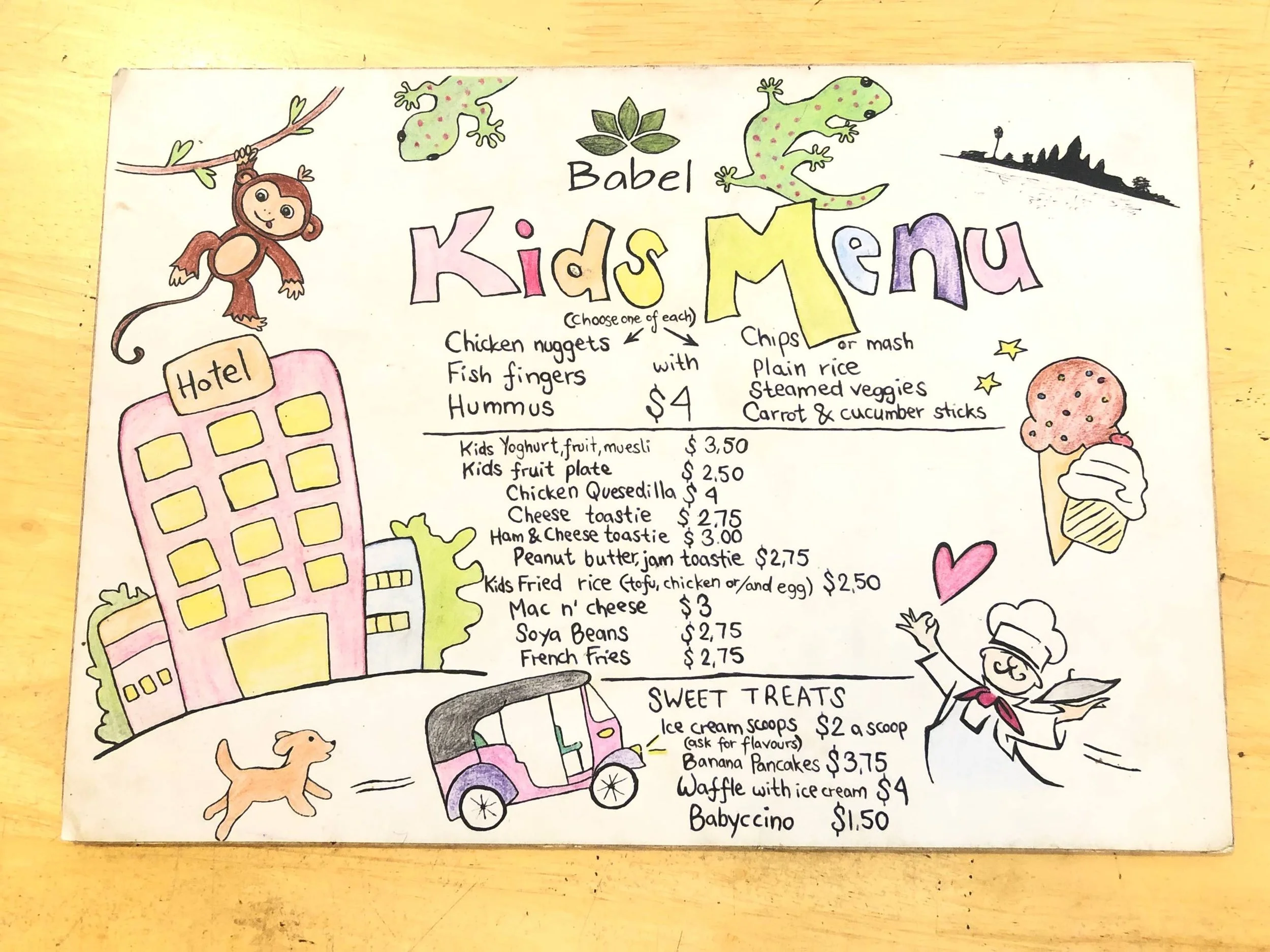 kids menu at babel siem reap with healthy options