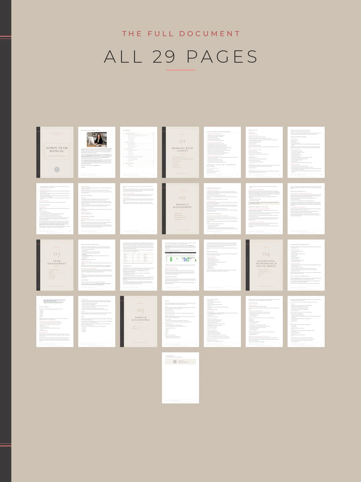 Overview of all 29 pages of the Admin Team Manual