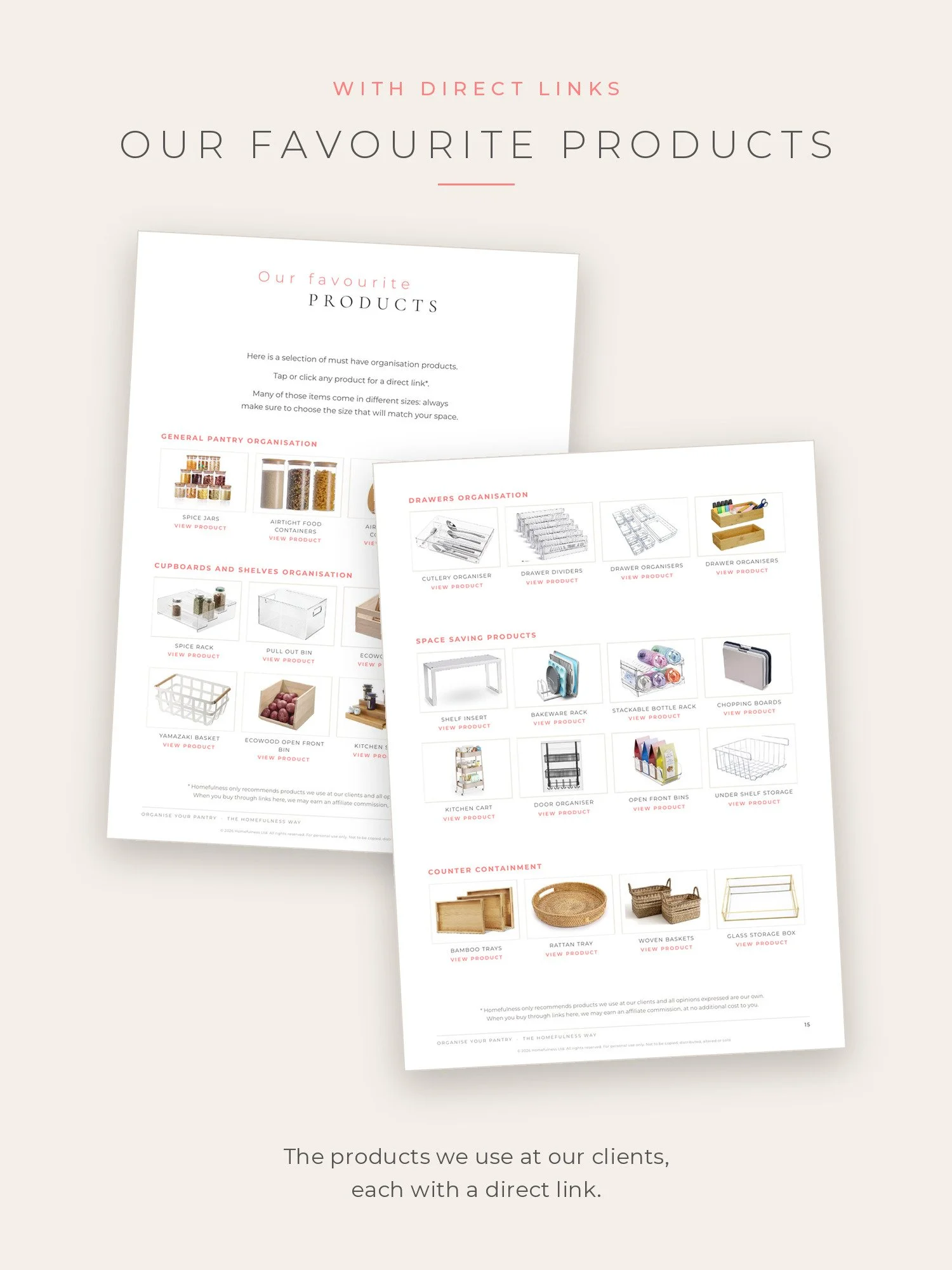 The two favourite products pages of the pantry guide, with a direct link for each product